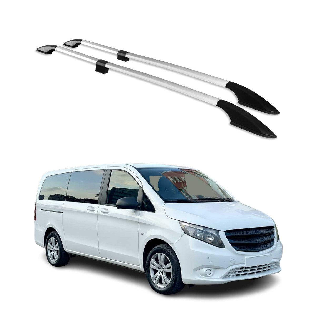Rieles de Techo Coche para Mercedes Vito W639 W447 2003-2025 Largo L2 Plata Alu
