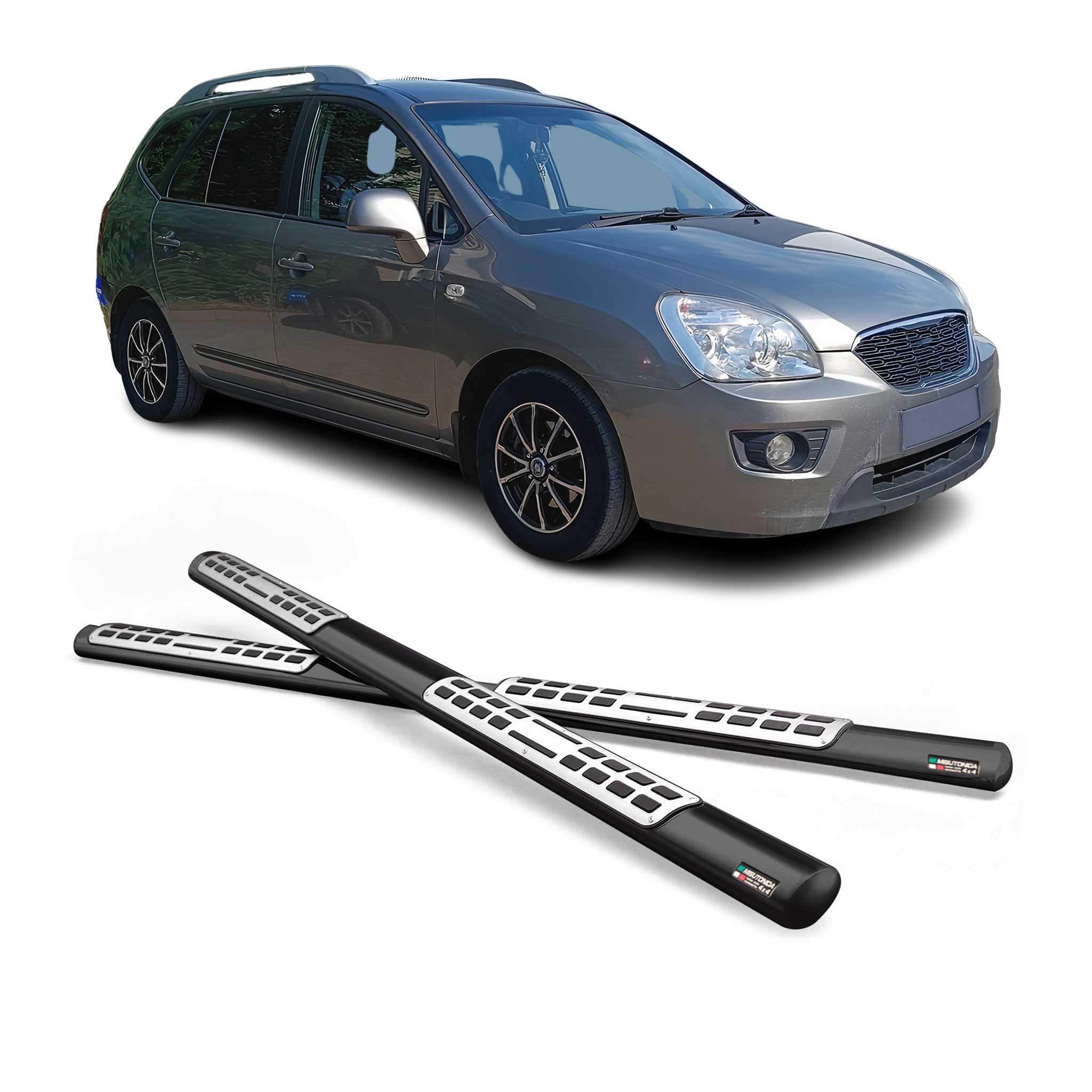 Par de Estribos Barras Laterales para Kia Carens 2006-2013 Negro Brillante Acero