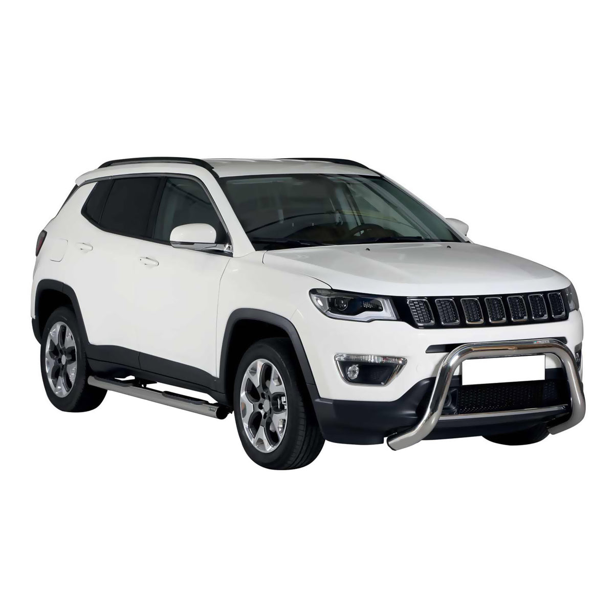 Bull Barra Frontal para Jeep Compass 2016-2021 Plata Brillante Acero 1Pza