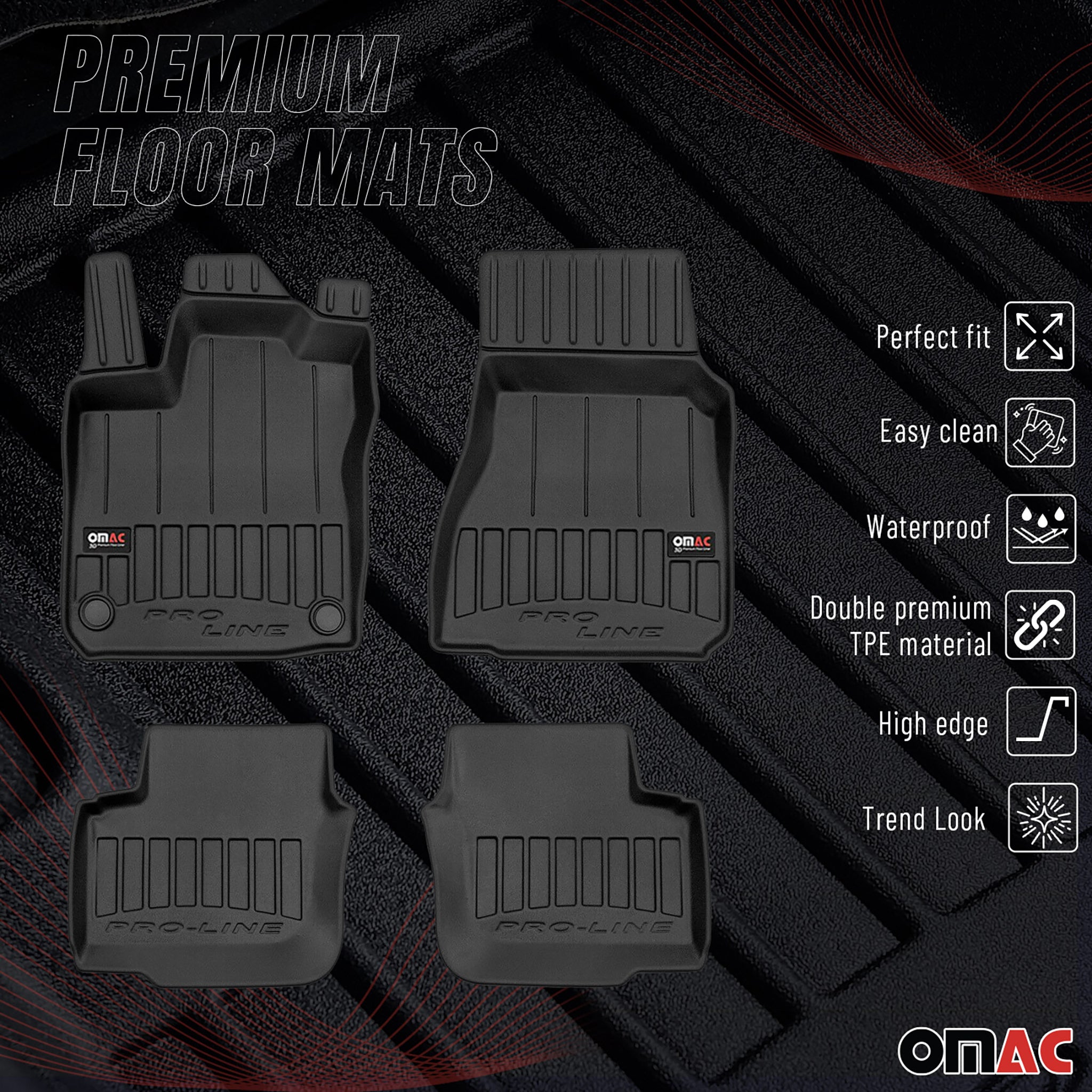 OMAC Premium Alfombrillas De Coche para Smart Forfour 2014-2021 TPE Goma 4x