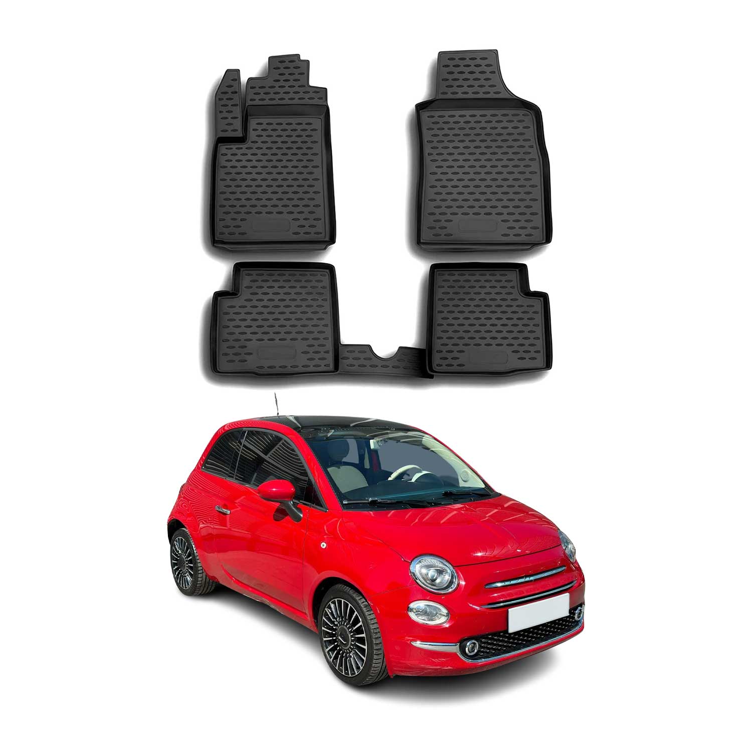 OMAC Alfombrillas De Coche para Fiat 500 500C 2007-2020 Negro Goma TPE 4Pza