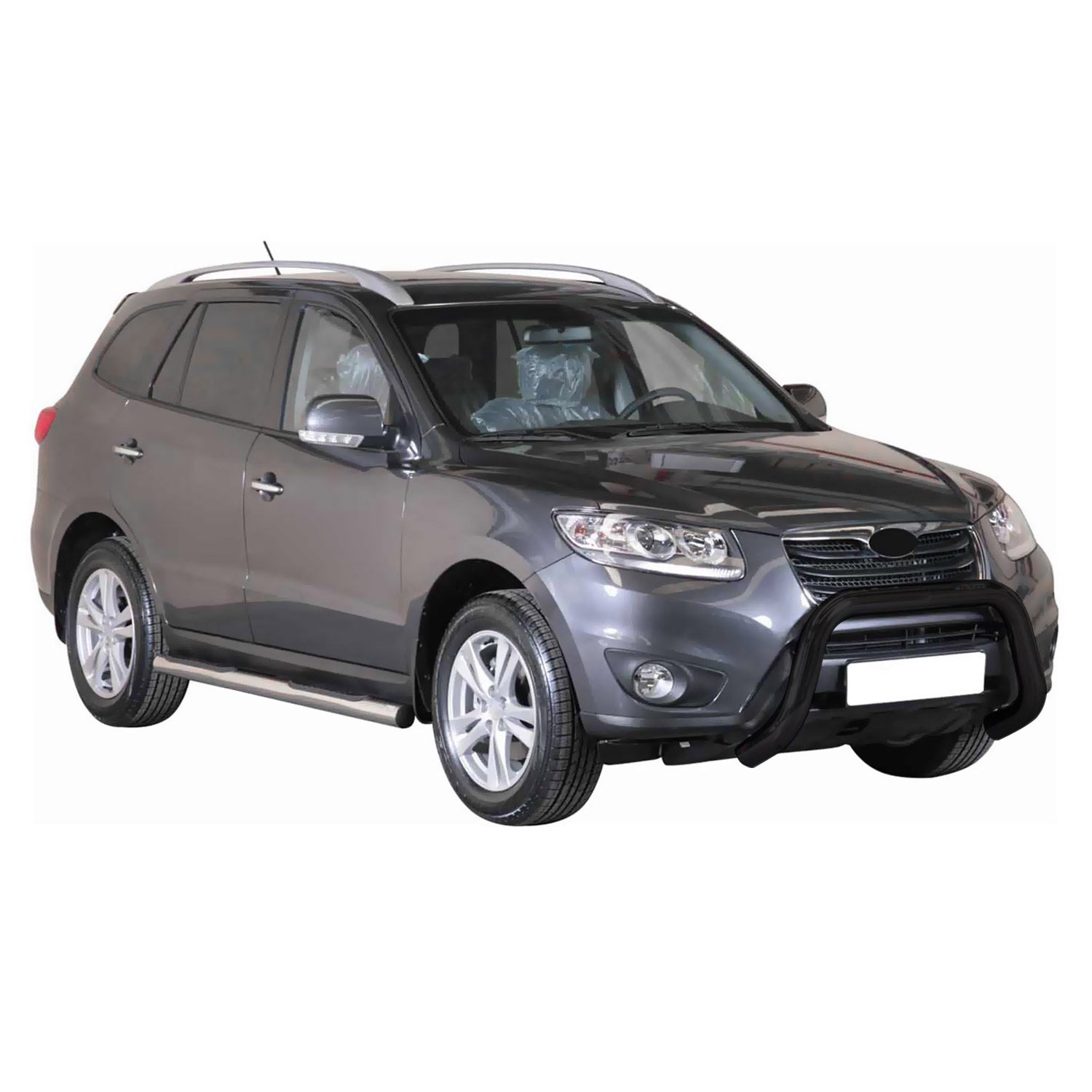 Bull Barra Frontal para Hyundai Santa Fe 2009-2012 Negro Brillante Acero 1Pza