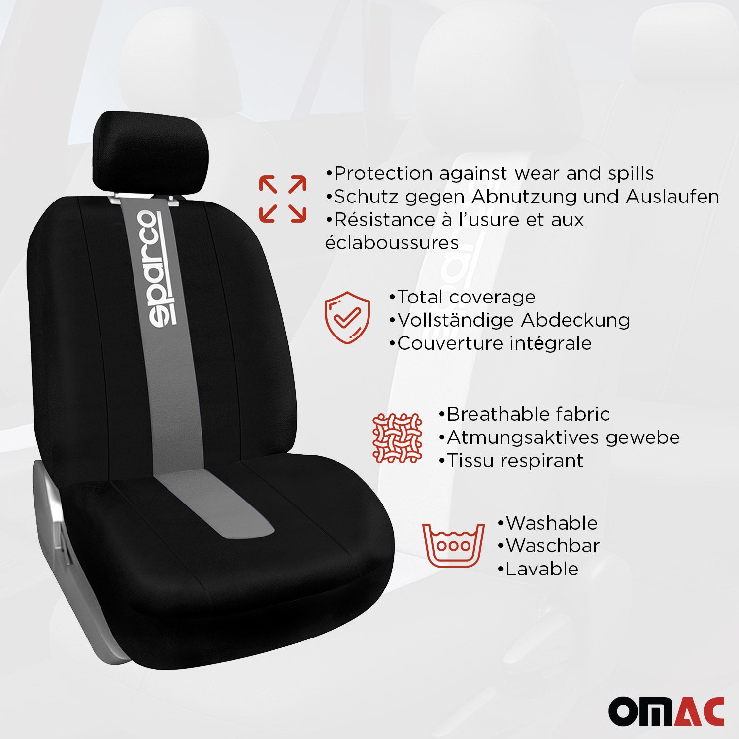 Sparco Funda de Asiento Universal Gris Negro Delantero Trasero