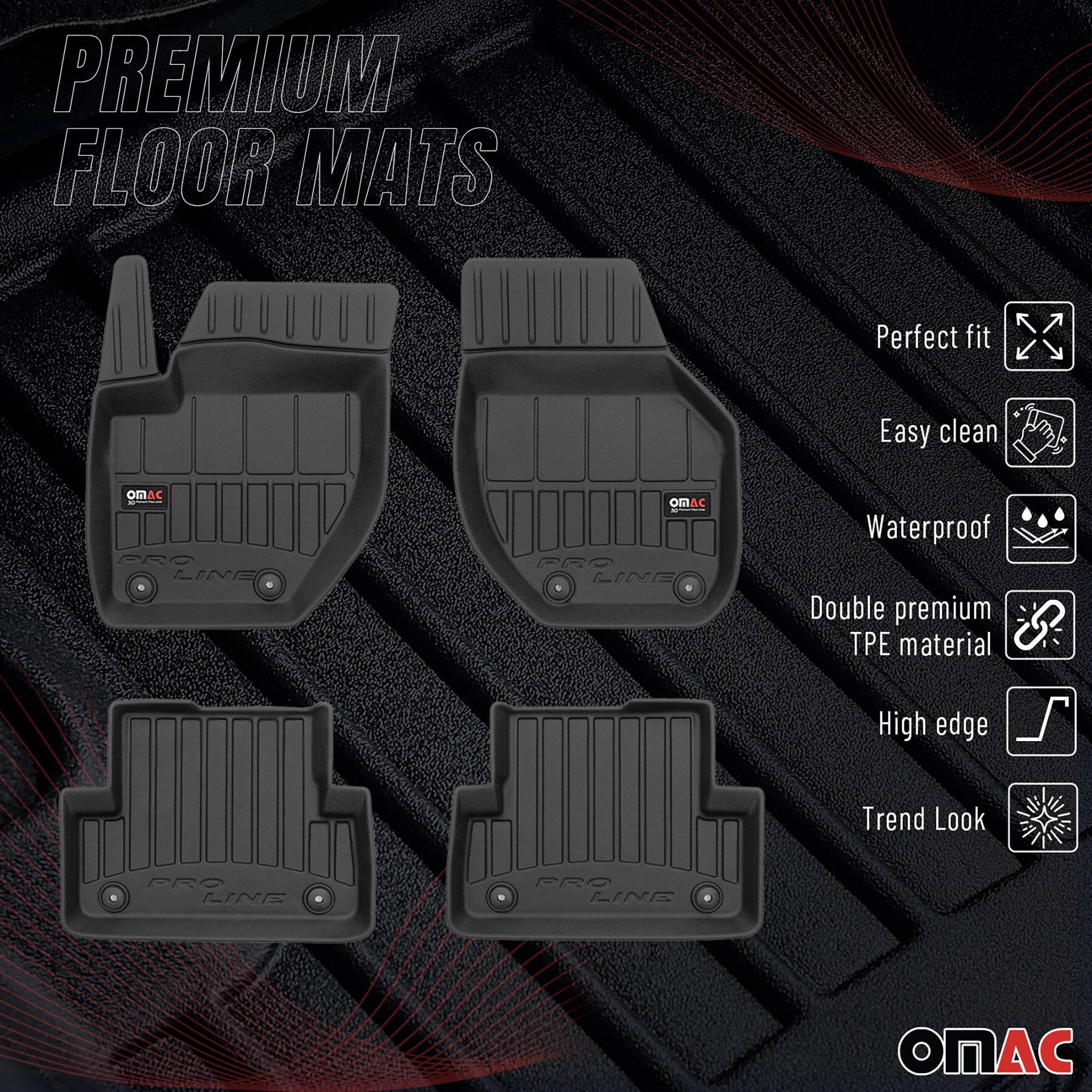 OMAC Premium Alfombrillas De Coche para Volvo V40 2012-2019 Negro TPE Goma 4Pza