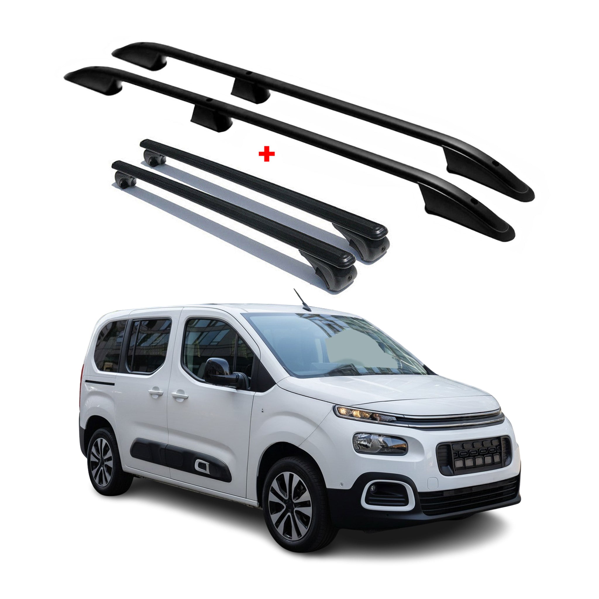 Rieles & Barras de Techo Coche para Citroen Berlingo 2018-25 Corto L1 Negro Alu