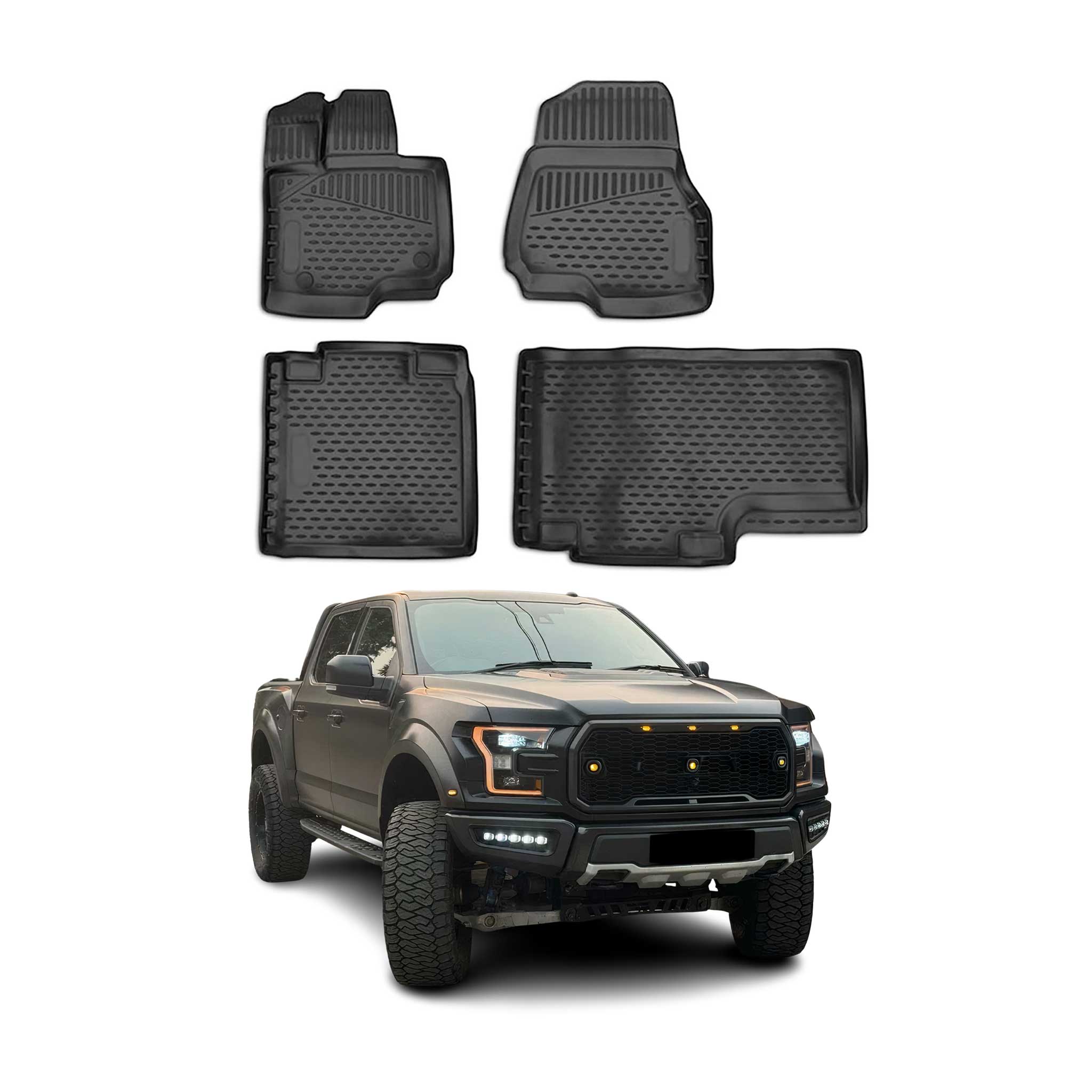 OMAC Alfombrillas De Coche para Ford F150 2015-2018 Negro Goma TPE 4Pza