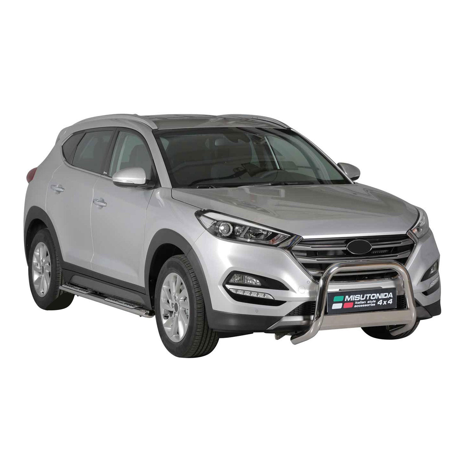 Par de Estribos Barras Laterales para Hyundai Tucson 2015-2018 Plata Acero 2x