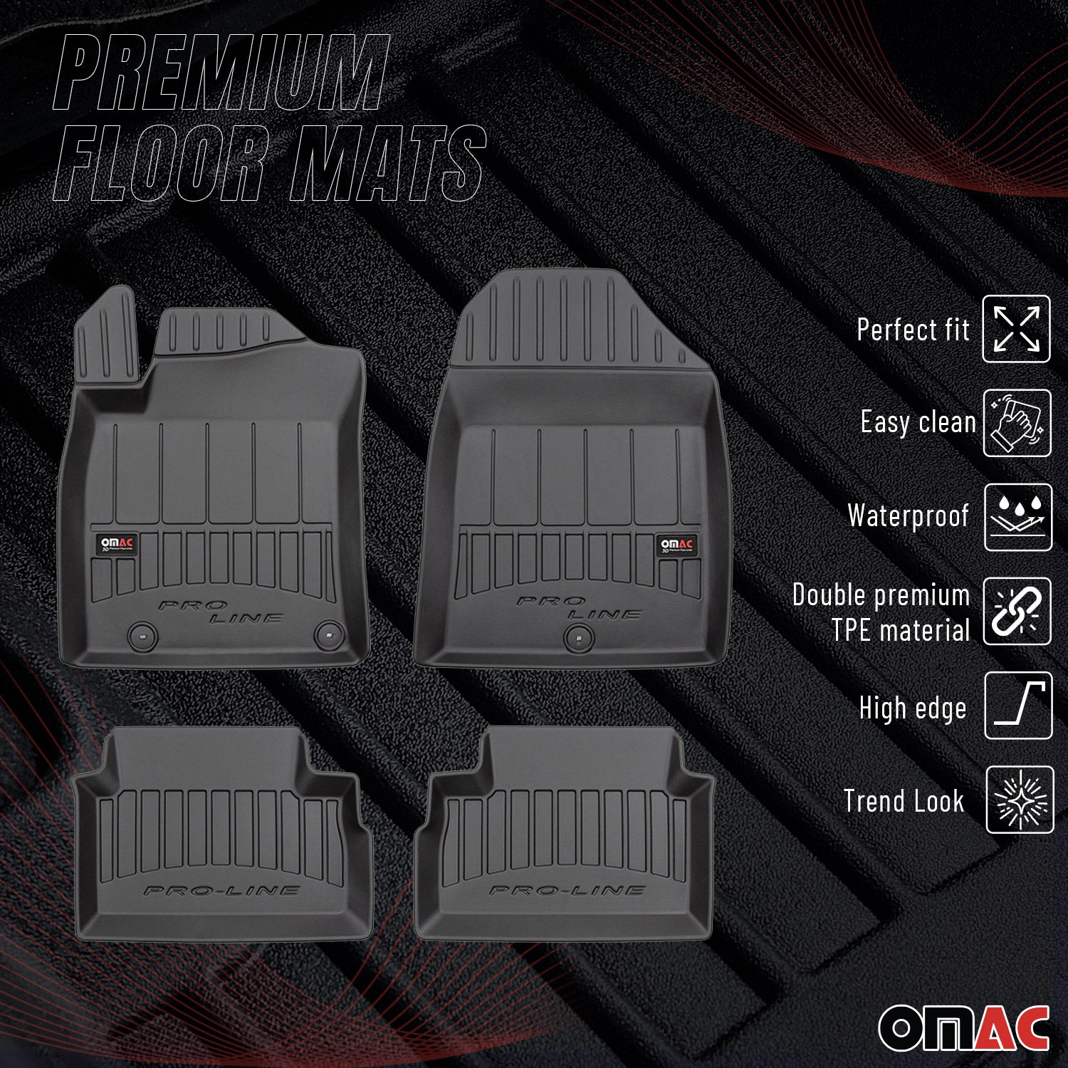 OMAC Premium Alfombrillas De Coche para Kia Ceed 2018-2025 Negro TPE Goma 4Pza