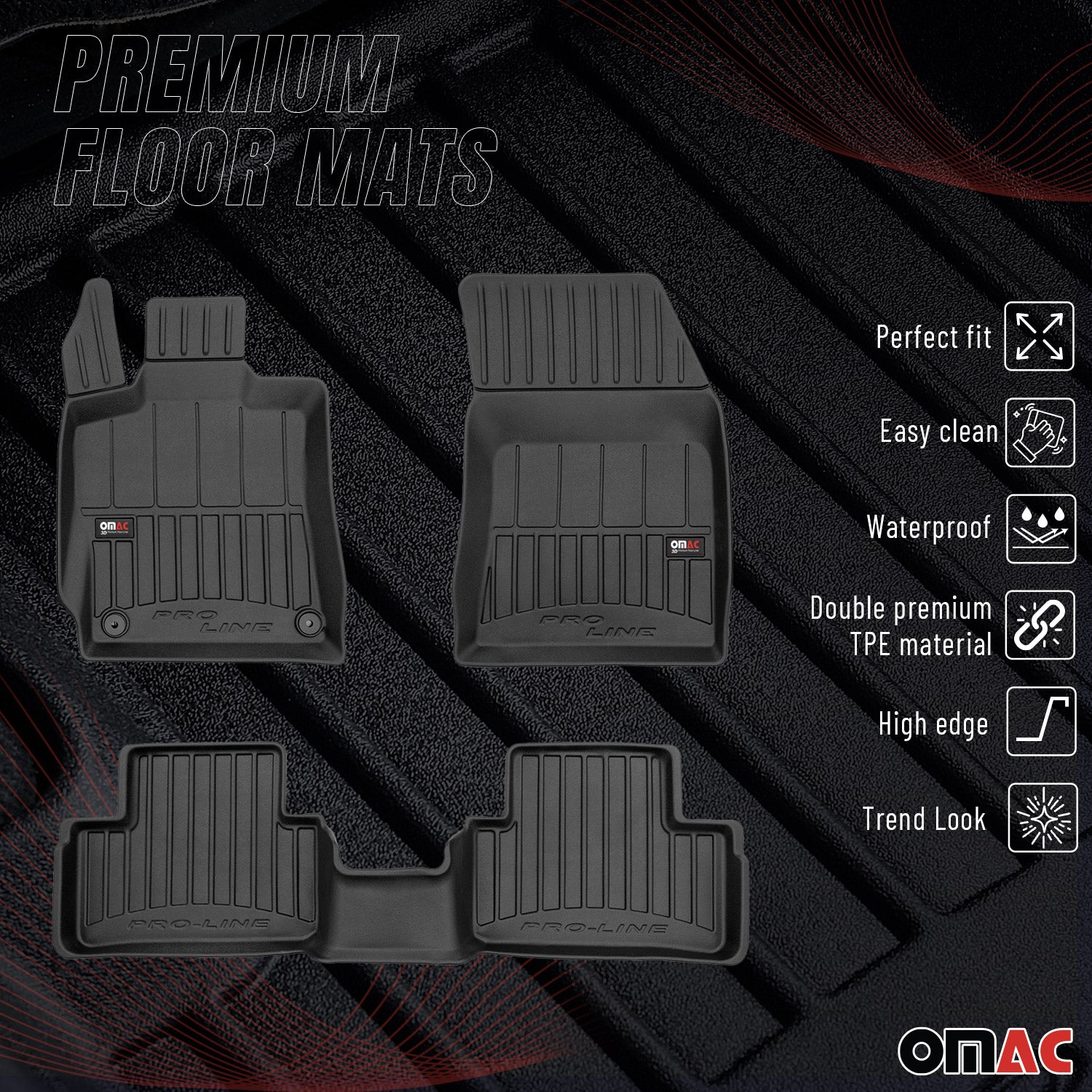OMAC Premium Alfombrillas De Coche para DS 4 2021-2025 Negro TPE Goma 3Pza