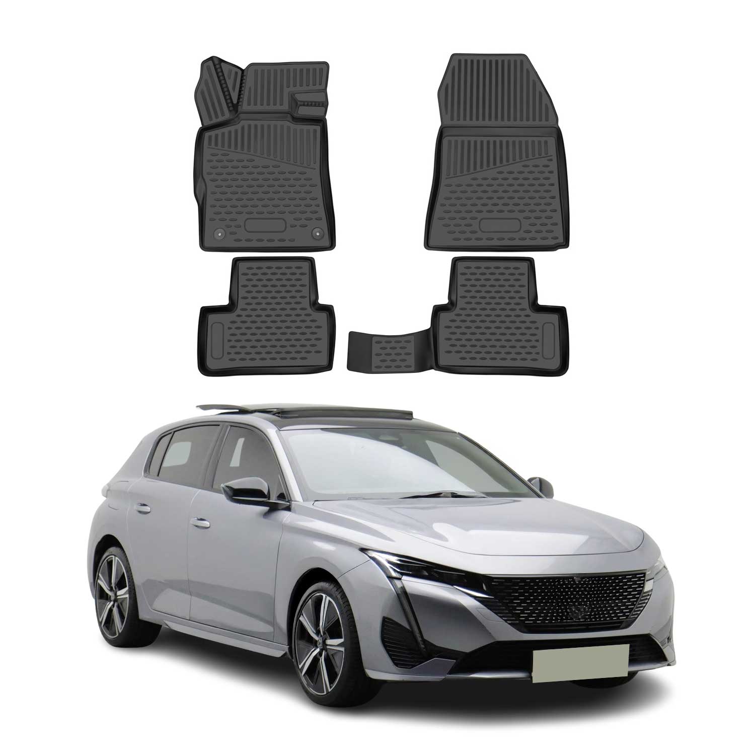 OMAC Alfombrillas De Coche para Peugeot 308 2022-2025 Negro Goma TPE 4Pza