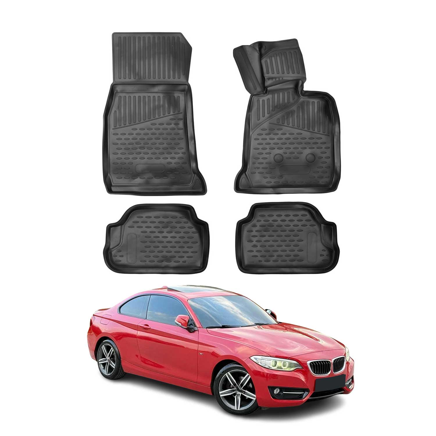 OMAC Alfombrillas De Coche para BMW Serie 2 2012-2021 Negro Goma TPE 4Pza