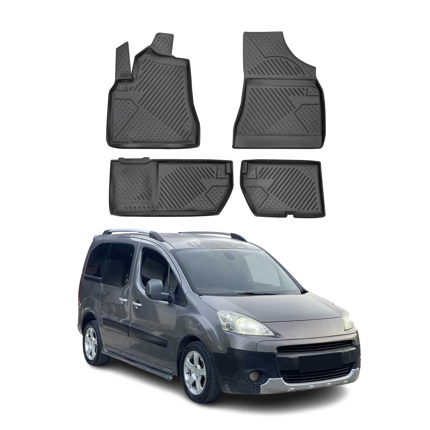 OMAC Alfombrillas De Coche para Peugeot Partner Tepee 2008-2018 Negro 4Pza