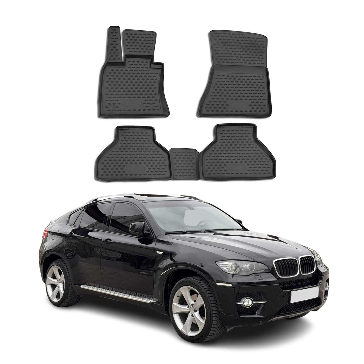OMAC Alfombrillas De Coche para BMW X5 X6 E71 E72 2007-2014 Negro Goma TPE 4Pza