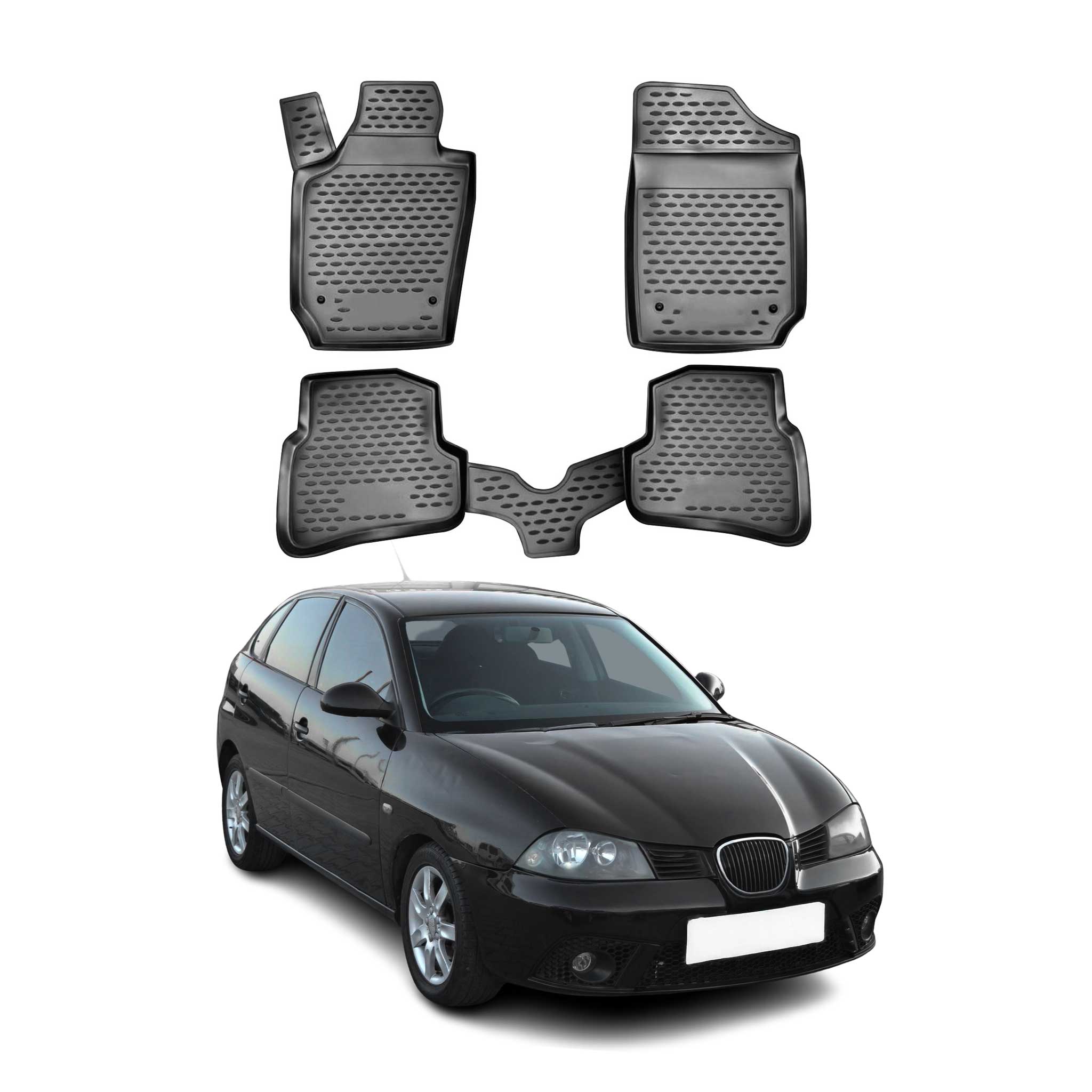 OMAC Alfombrillas De Coche para Seat Ibiza 2008-2017 Negro Goma TPE 4Pza