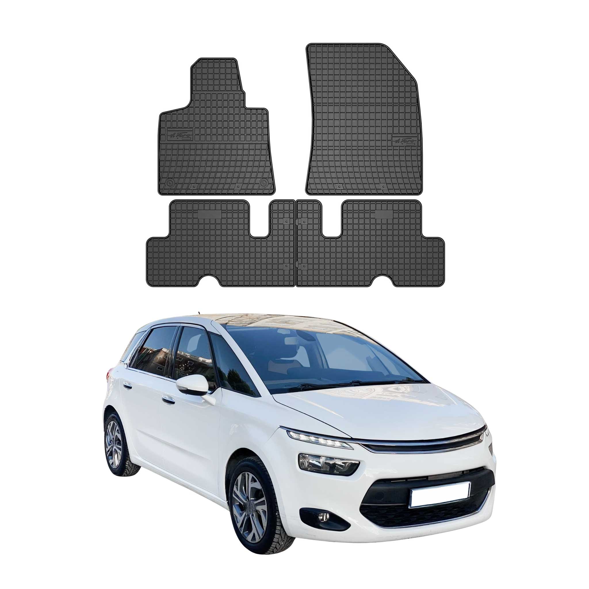 OMAC Alfombrillas De Coche para Citroen C4 Picasso 2013-2016 Negro Goma TPE 4Pza