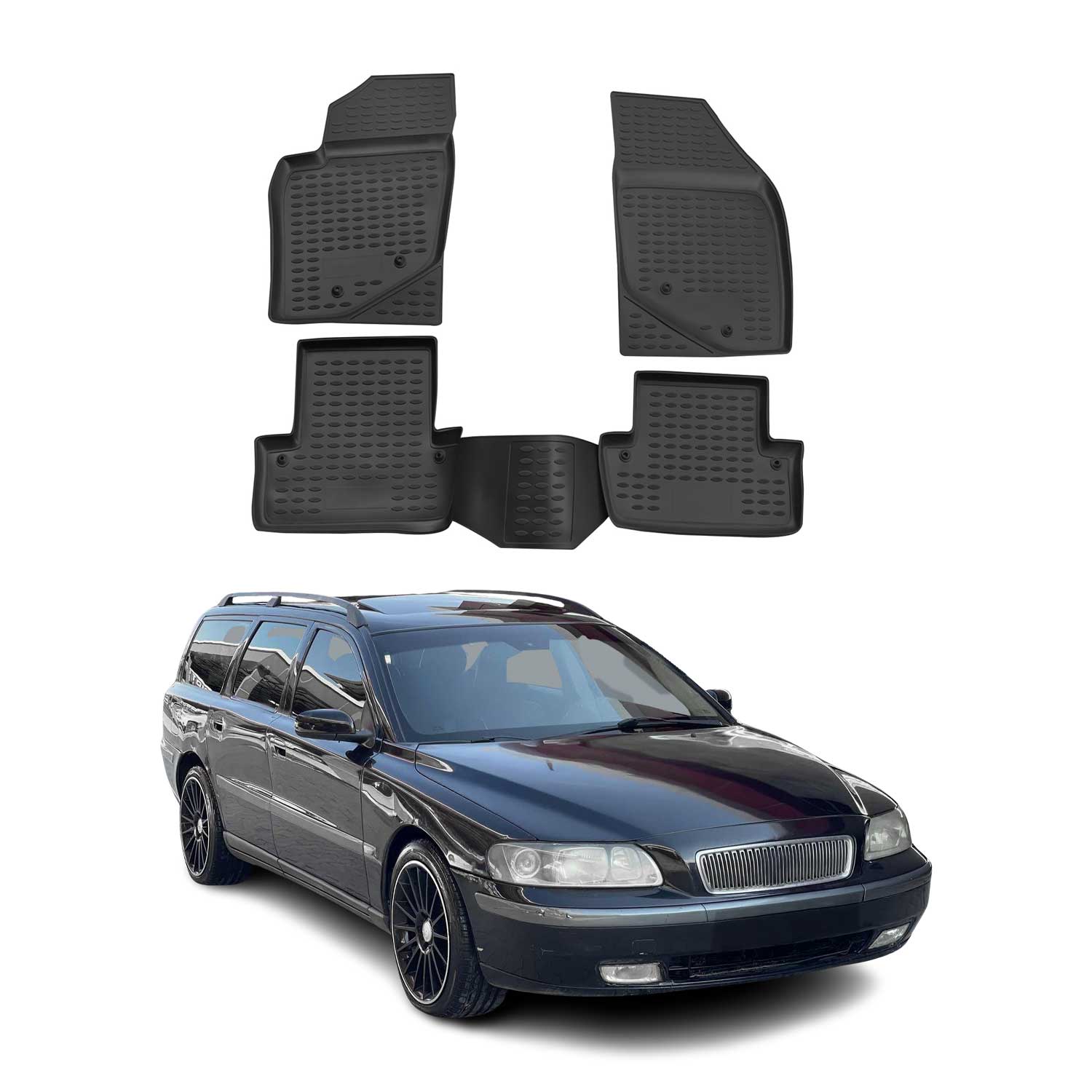 OMAC Alfombrillas De Coche para Volvo V70 2000-2007 Negro Goma TPE 4Pza
