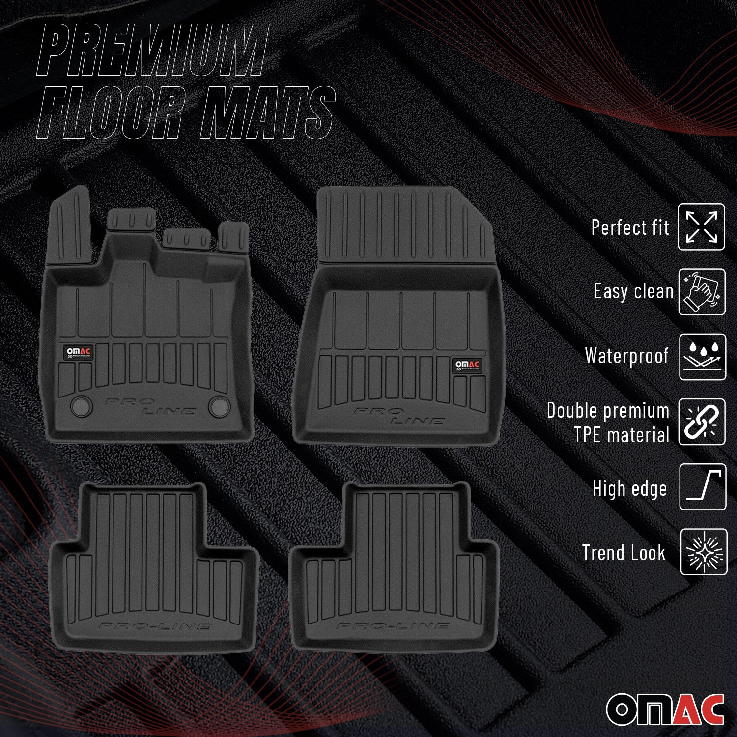 OMAC Premium Alfombrillas De Coche para Renault Captur 2019-2025 TPE Goma 4x