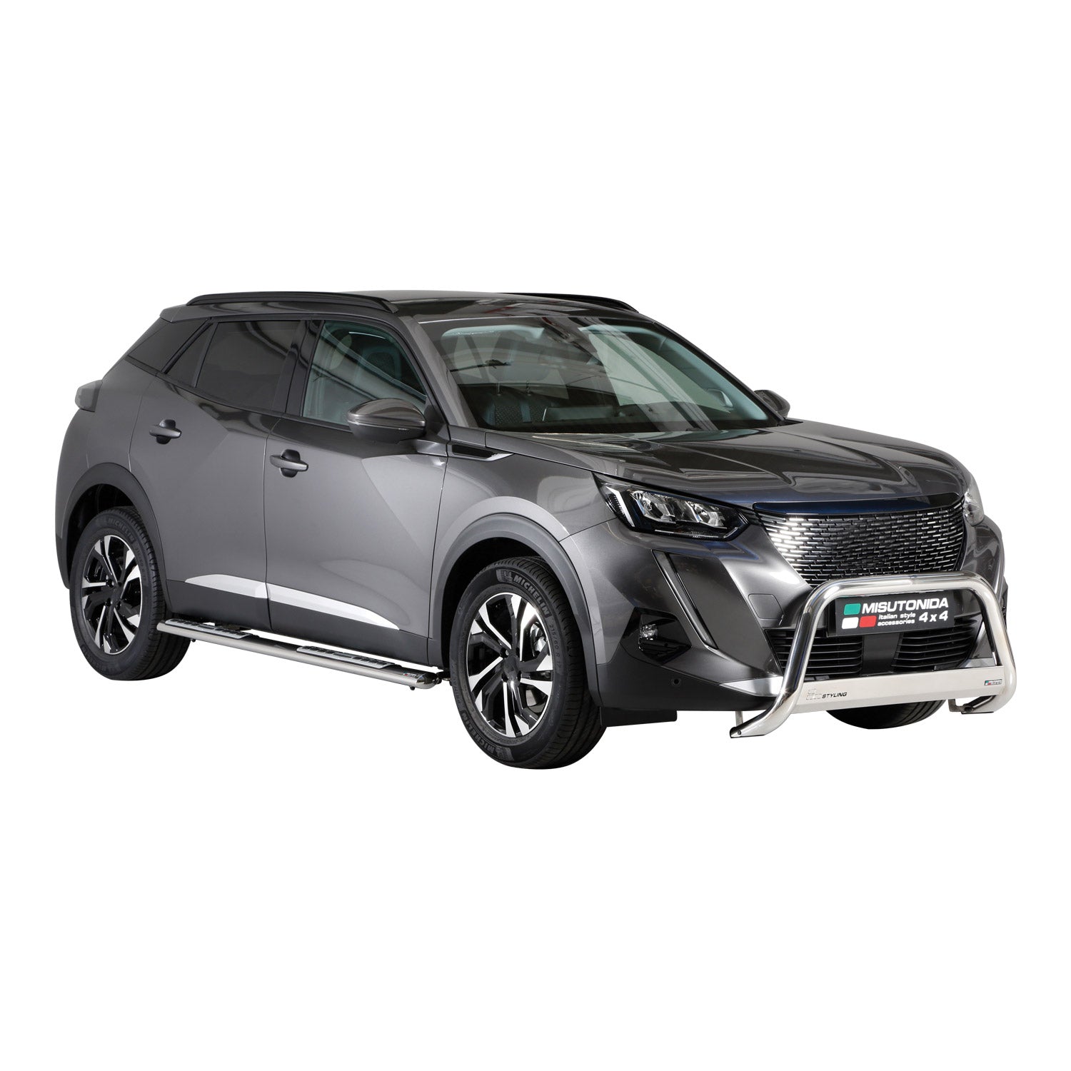 Par de Estribos Barras Laterales para Peugeot 2008 2020-2025 Plata Acero 2x