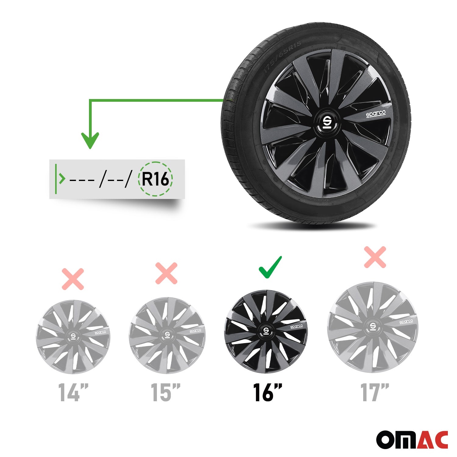 Sparco Tapacubos 16" pulgadas Universal Gris Negro ABS Plástico