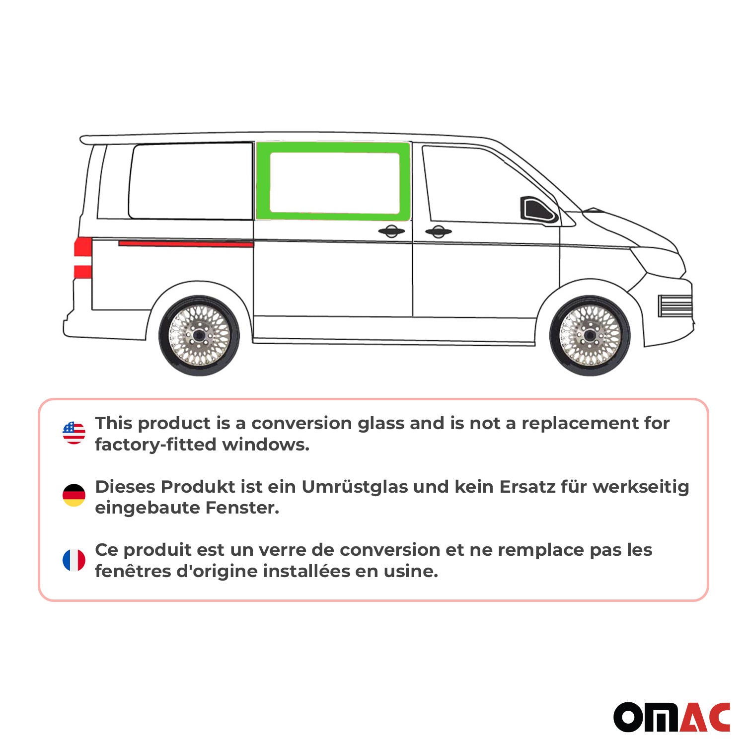Ventana de Lateral Derecha para VW T5 2003-2015 Puerta corredera derecha L1 L2