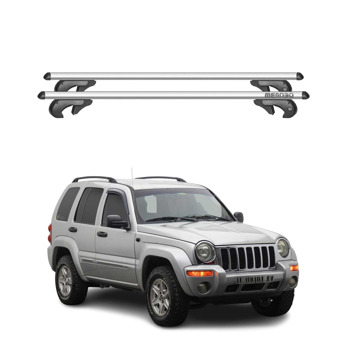 Menabo Barras de Techo Coche Barra para Jeep Cherokee KJ 2001-2008 Gris Alu 2Pza