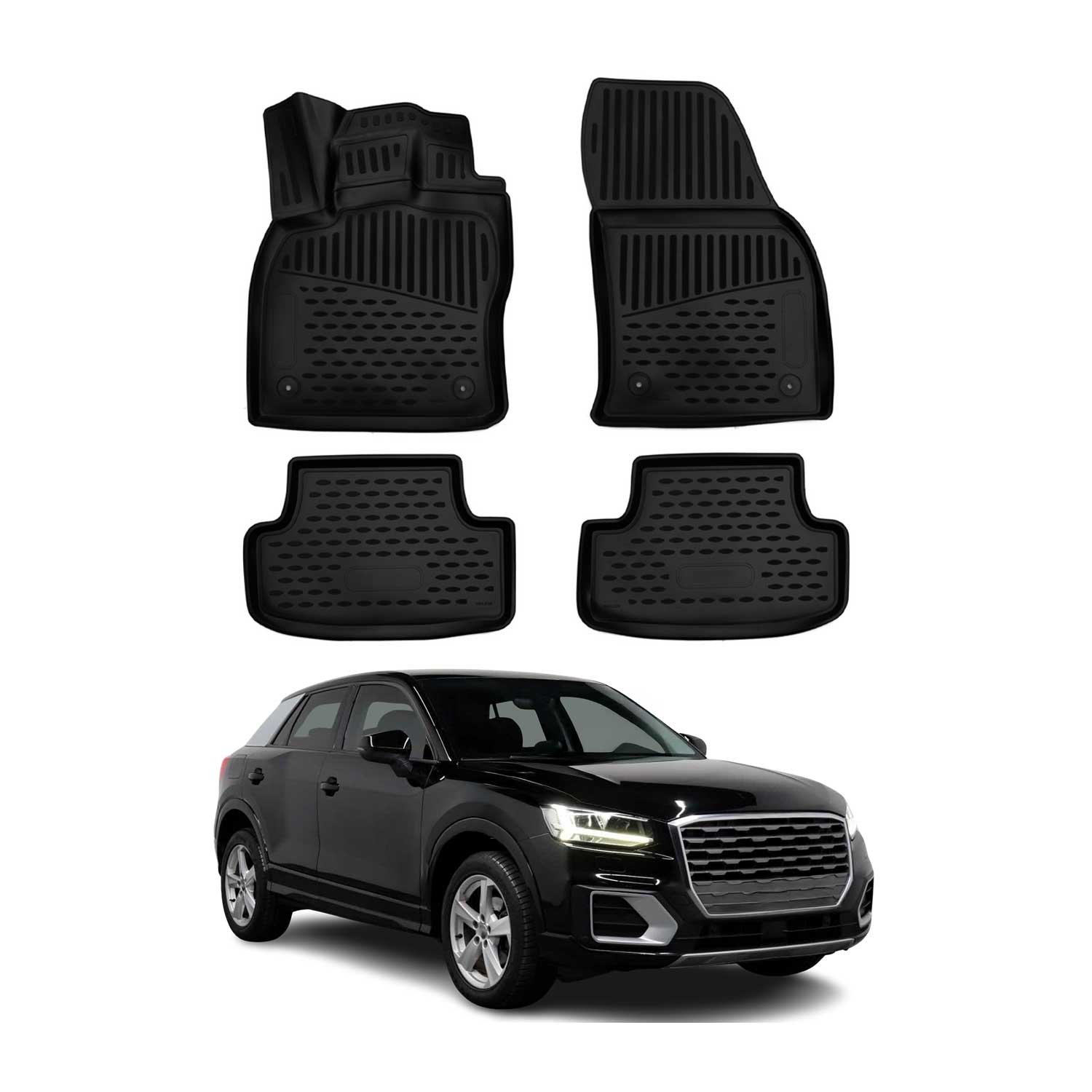 OMAC Alfombrillas De Coche para Audi Q2 2017-2025 Negro Goma TPE 4Pza