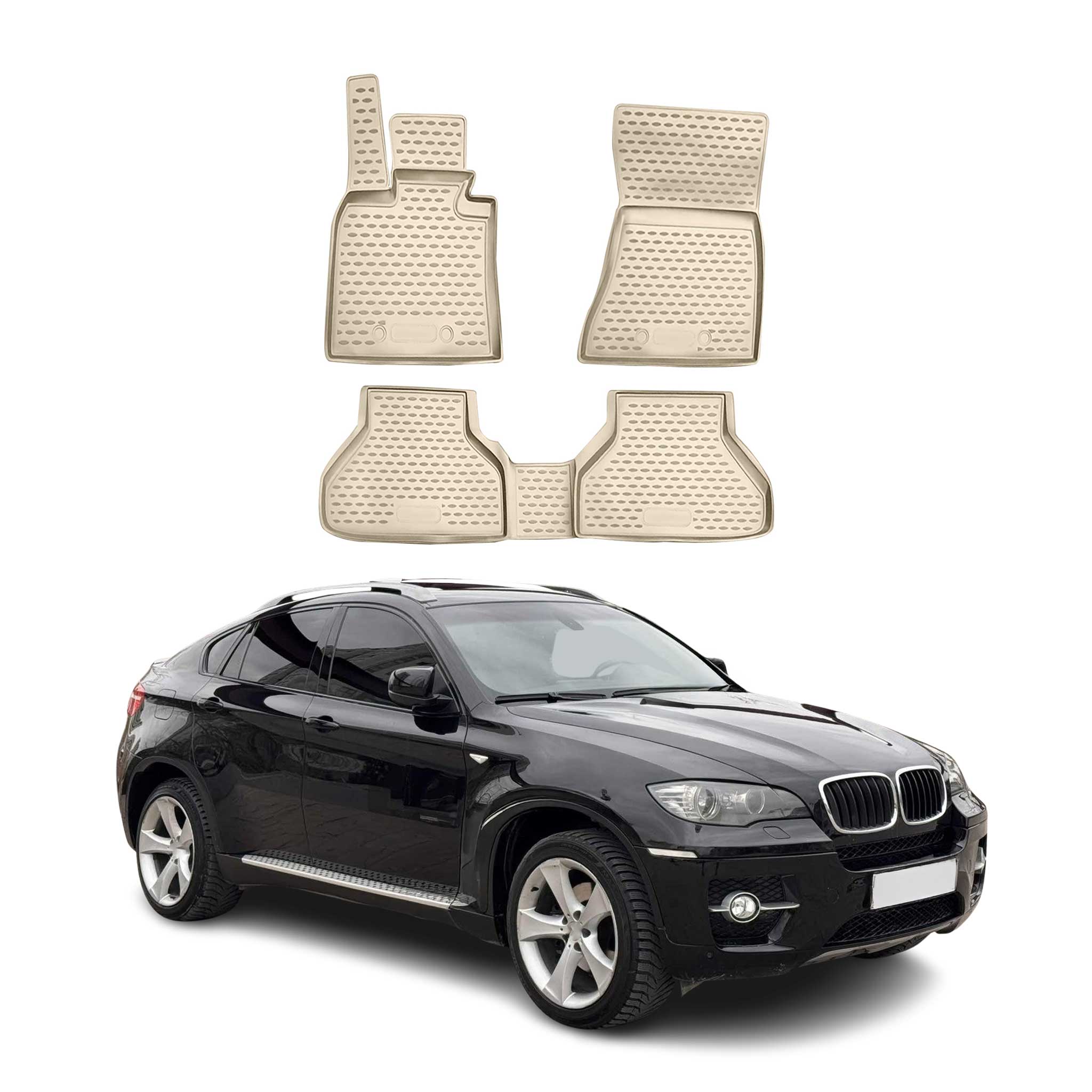 OMAC Alfombrillas De Coche para BMW X6 E71 E72 2007-2014 Beige Goma TPE 4Pza