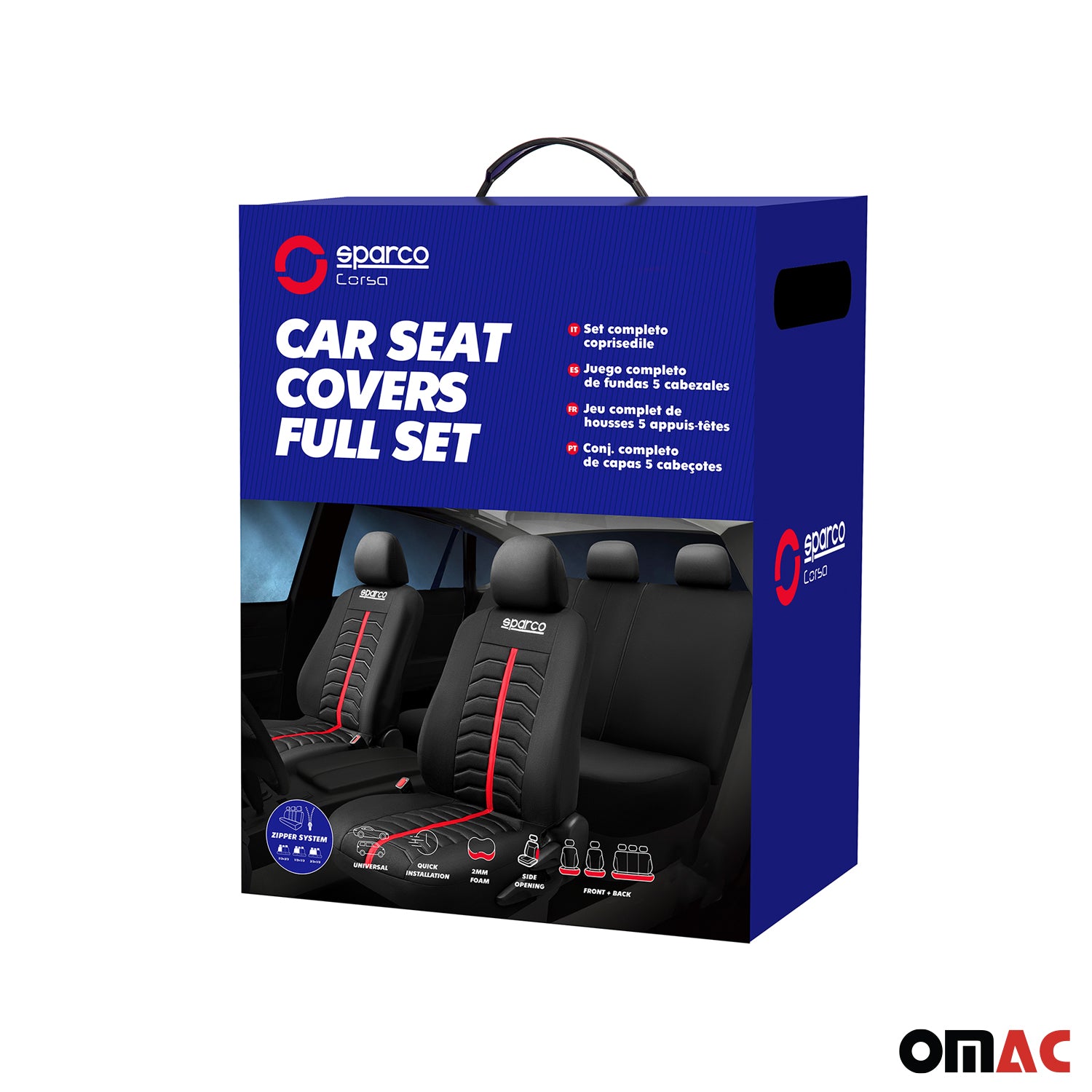 Sparco Funda de Asiento Universal Delantero Trasero Negro Rojo Poliéster
