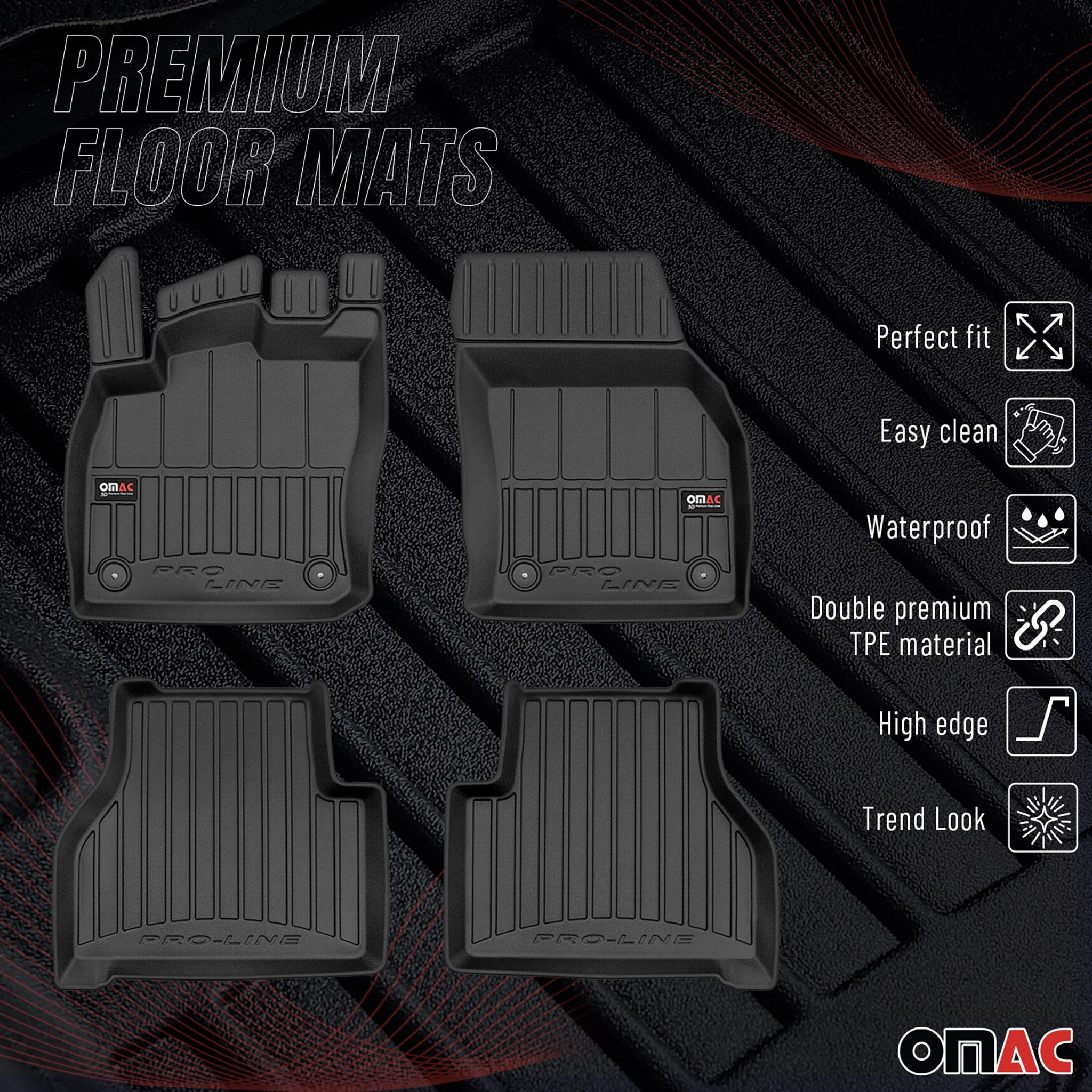 OMAC Premium Alfombrillas De Coche para VW Caddy 2021-2025 Negro TPE Goma 4Pza