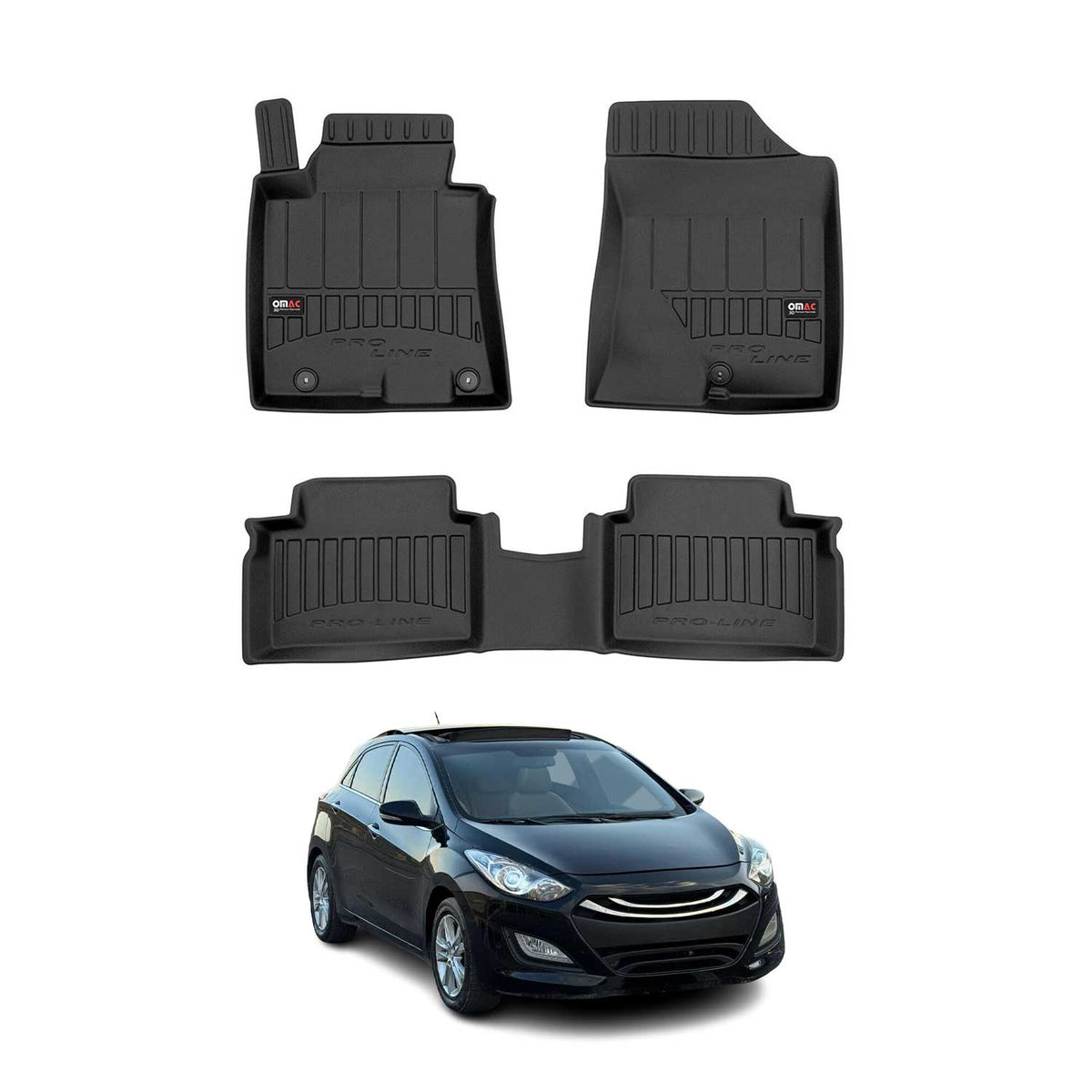 OMAC Premium Alfombrillas De Coche para Hyundai i30 2011-2017 Negro TPE Goma 3x