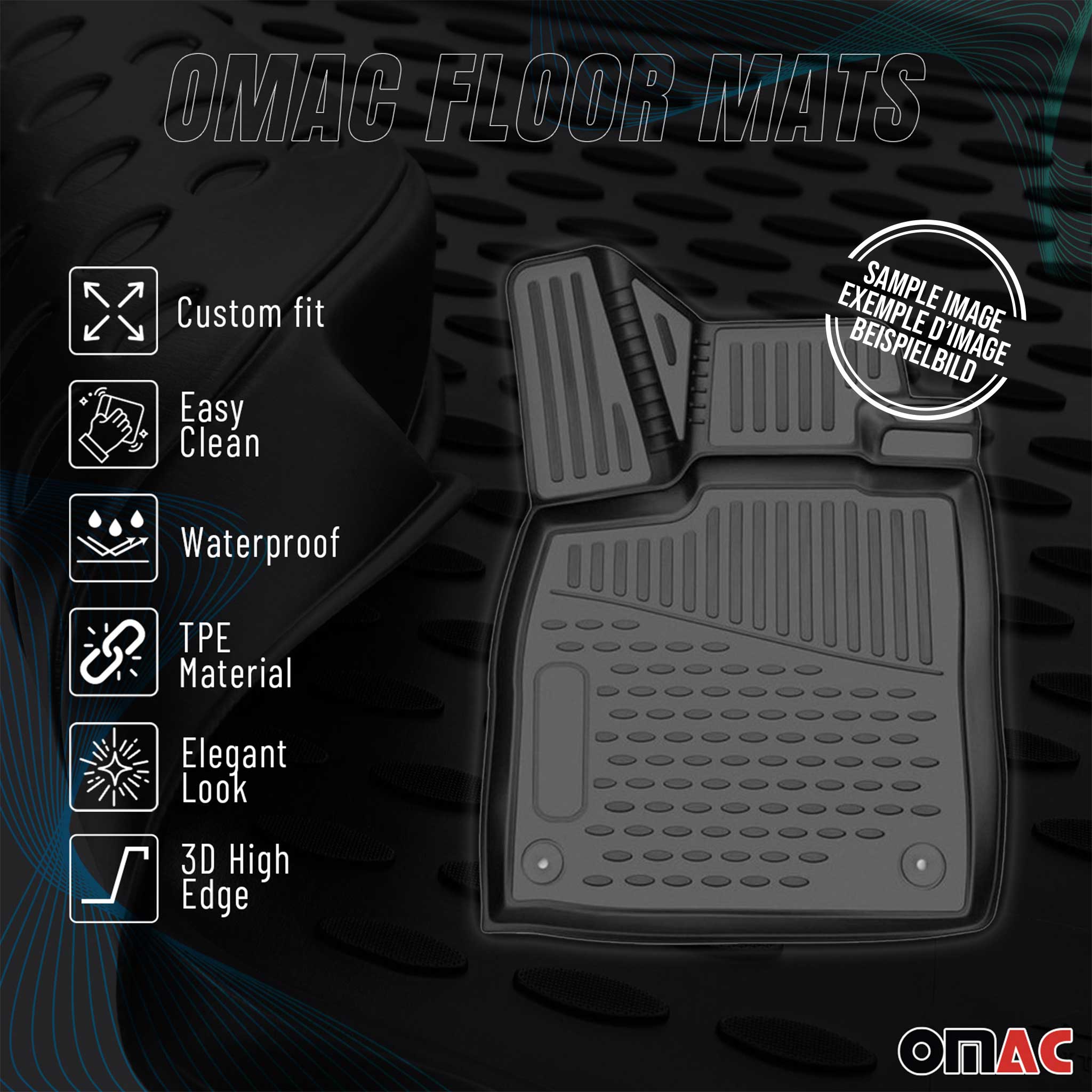 OMAC Alfombrillas De Coche para Ford Transit 2014-2024 Negro Goma TPE 2Pza