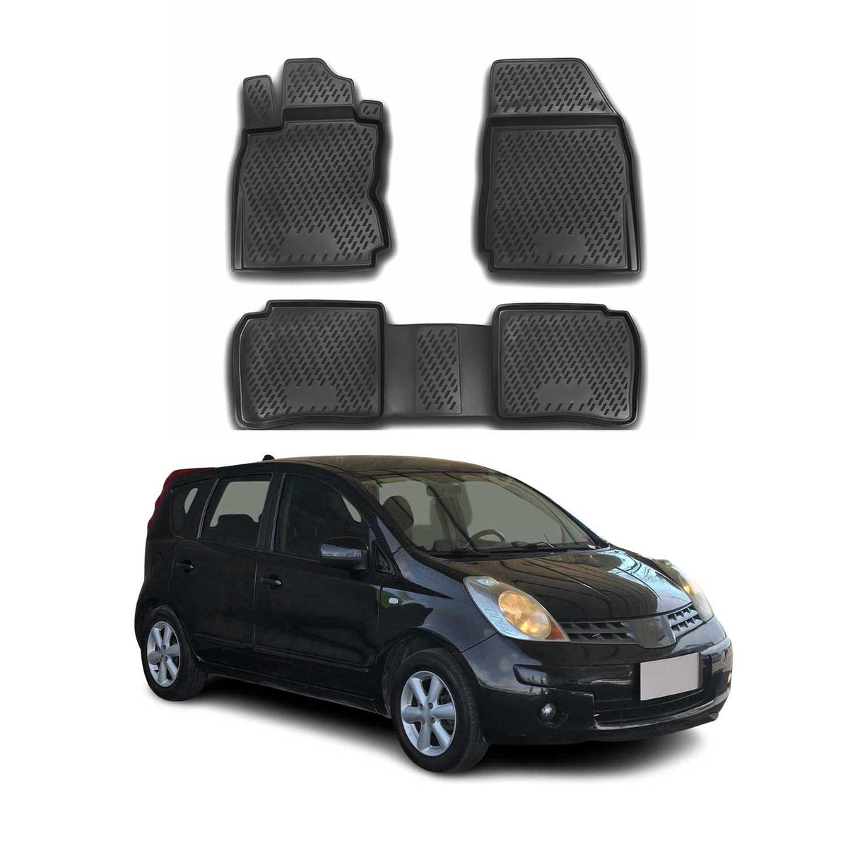 OMAC Alfombrillas De Coche para Nissan Note 2005-2013 Negro Goma TPE 4Pza