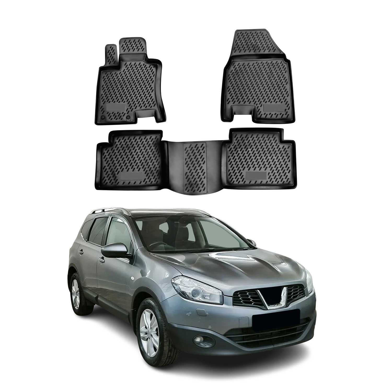 OMAC Alfombrillas De Coche para Nissan Qashqai +2 2008-2014 Negro Goma TPE 4Pza
