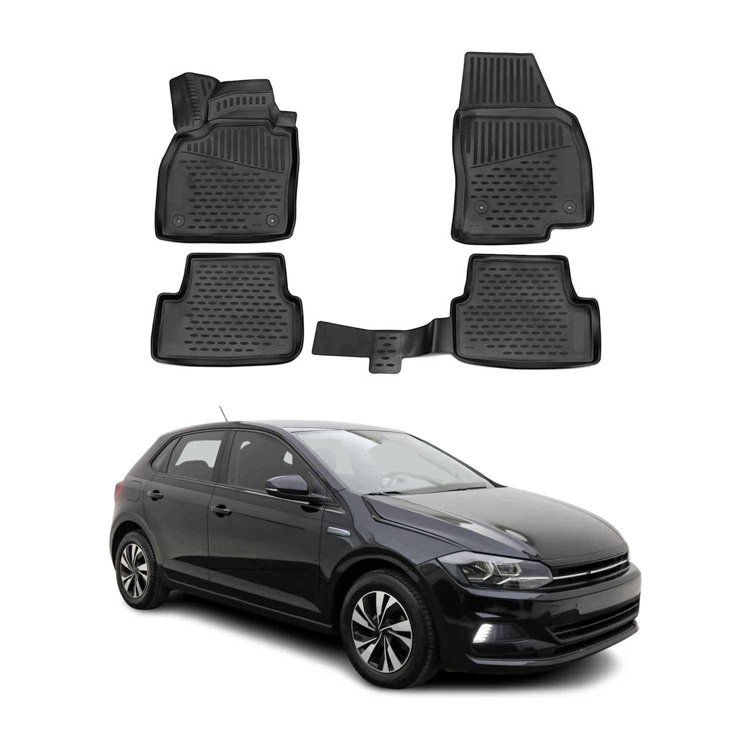 OMAC Alfombrillas De Coche para VW Polo 2017-2021 Negro Goma TPE 4Pza