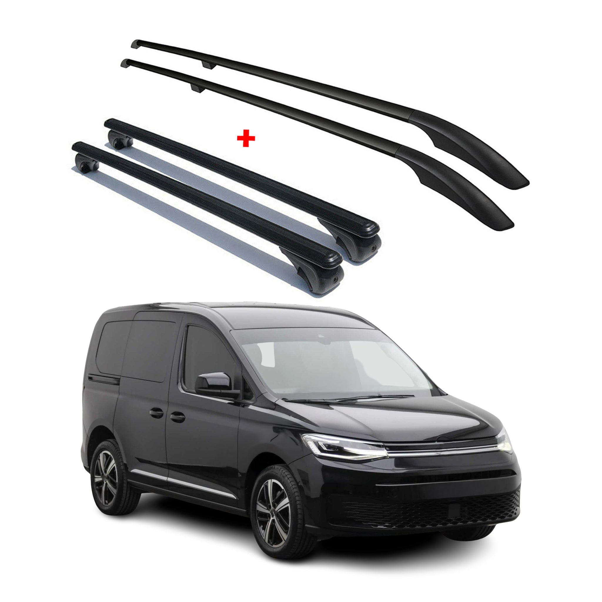Rieles & Barras de Techo Coche para VW Caddy 2020-2025 Kurz Negro Aluminio 4Pza