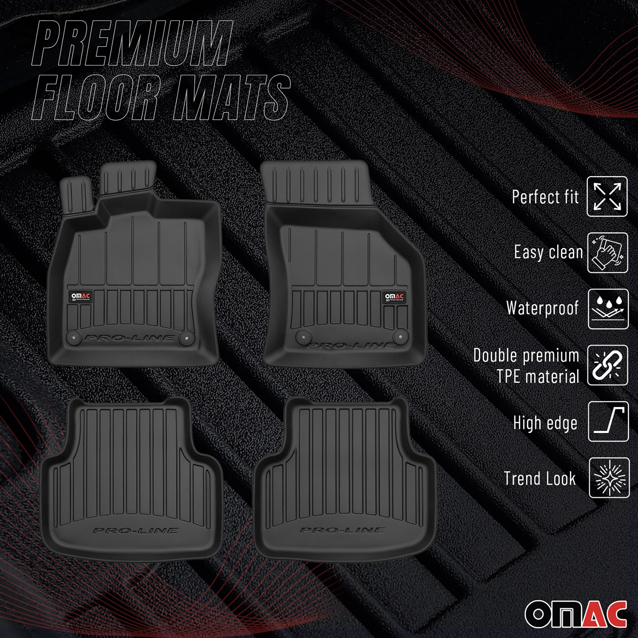 OMAC Premium Alfombrillas De Coche para Skoda Octavia 2019-2025 TPE Goma 4x