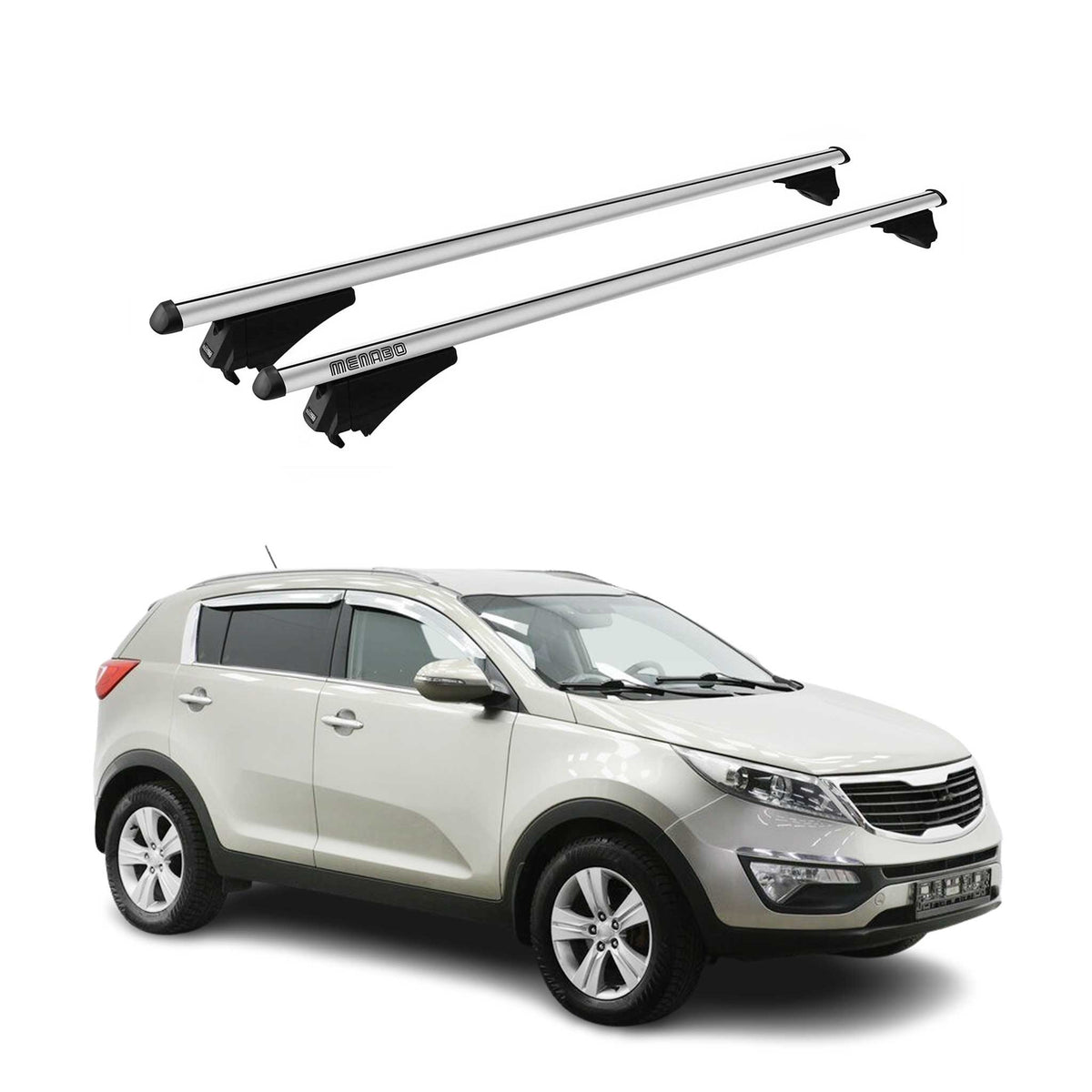 Menabo Barras de Techo Coche Baca para Kia Sportage 2014-2016 Gris Aluminio 2Pza