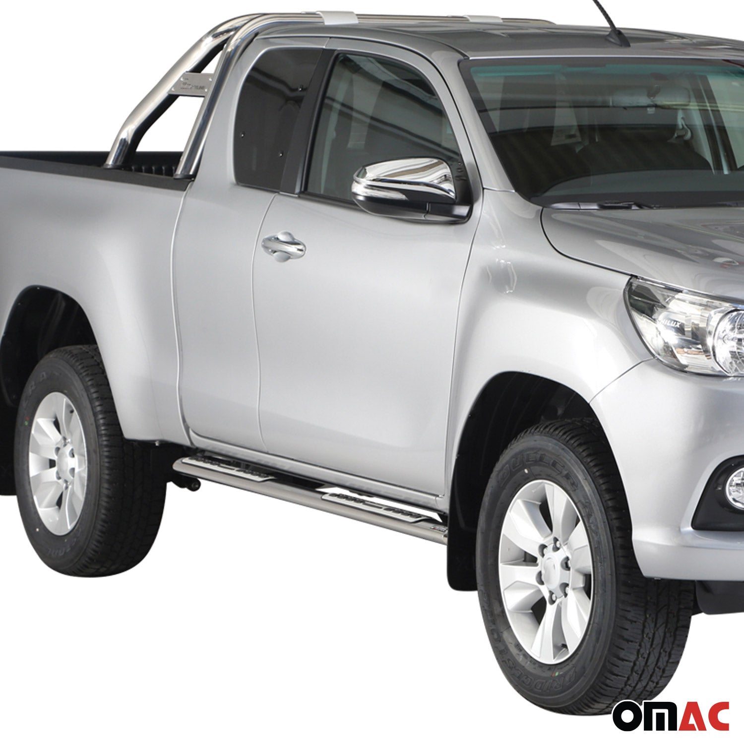 Estribos Barras Laterales para Toyota Hilux Extra Cab 2016-2025 Plata Acero
