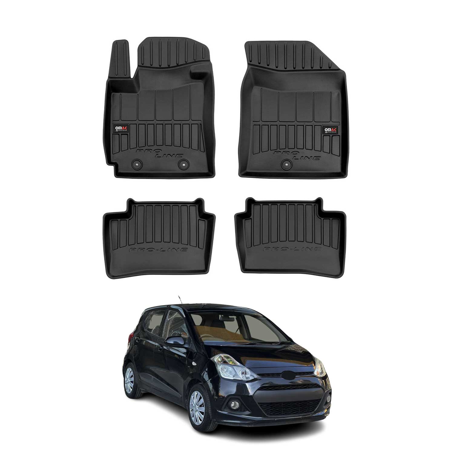 OMAC Premium Alfombrillas De Coche para Hyundai i10 2013-2019 Negro TPE Goma 4x