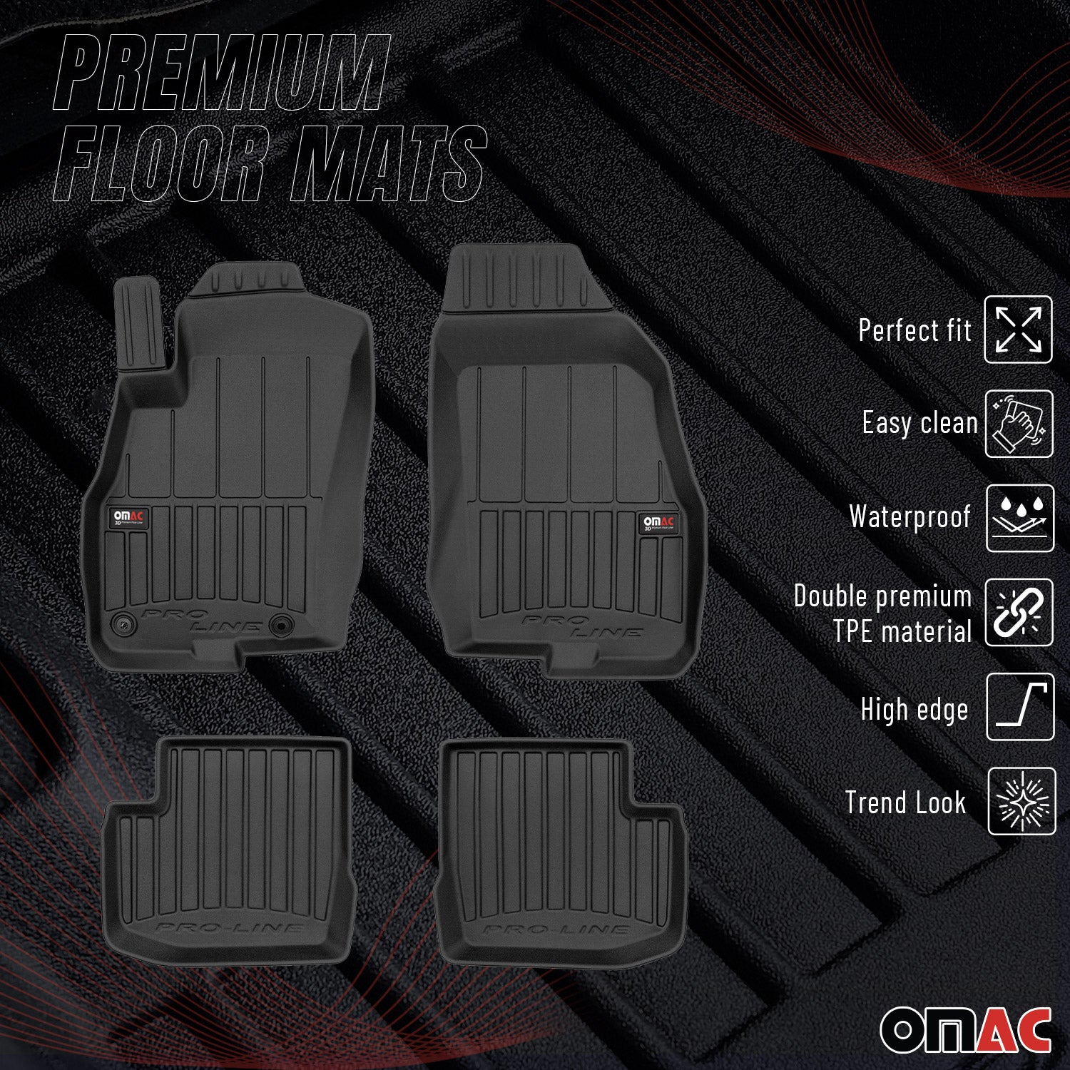 OMAC Premium Alfombrillas De Coche para Fiat Grande Punto 2005-2009 TPE Goma 4x