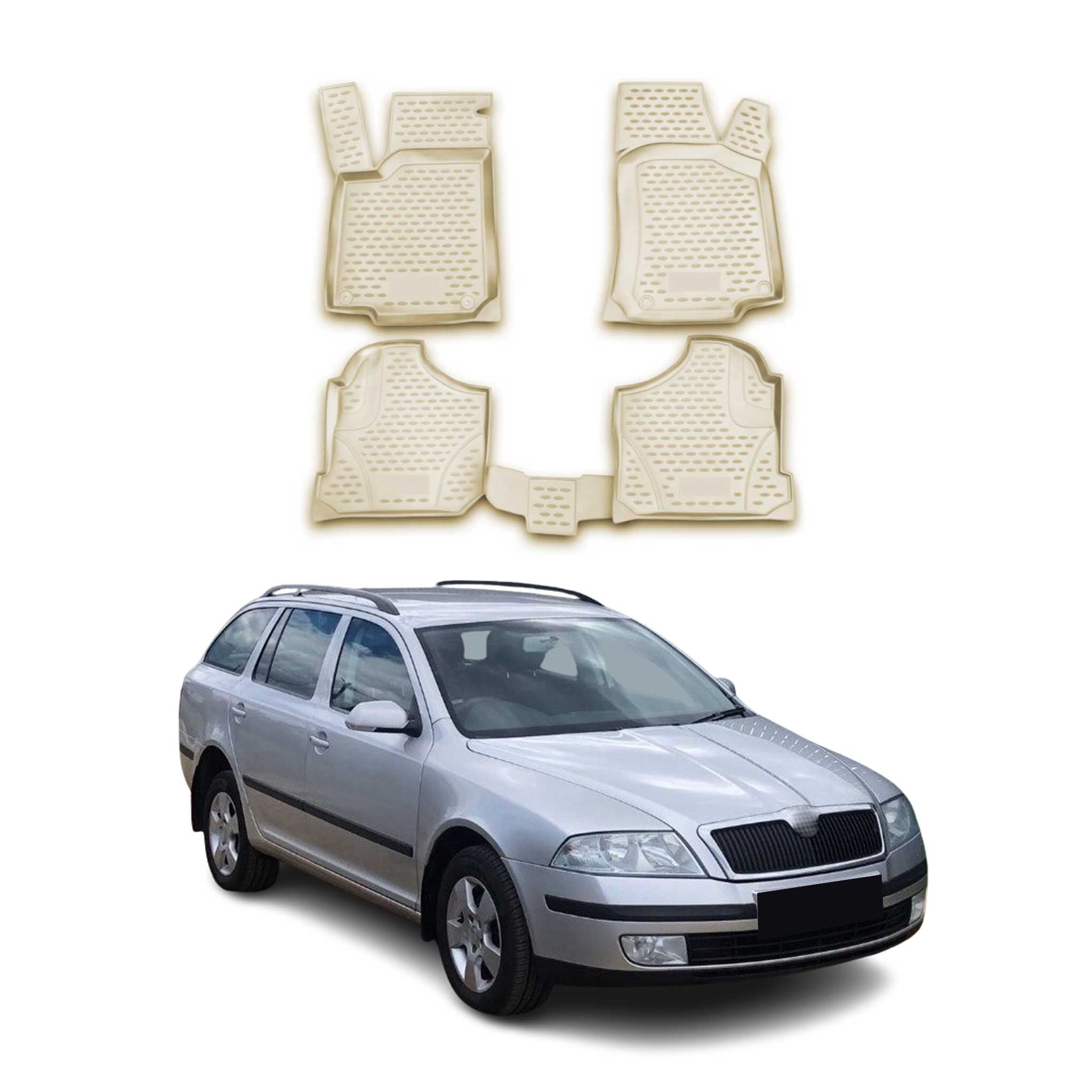 OMAC Alfombrillas De Coche para Skoda Octavia Tour 2005-2010 Beige Goma TPE 4Pza