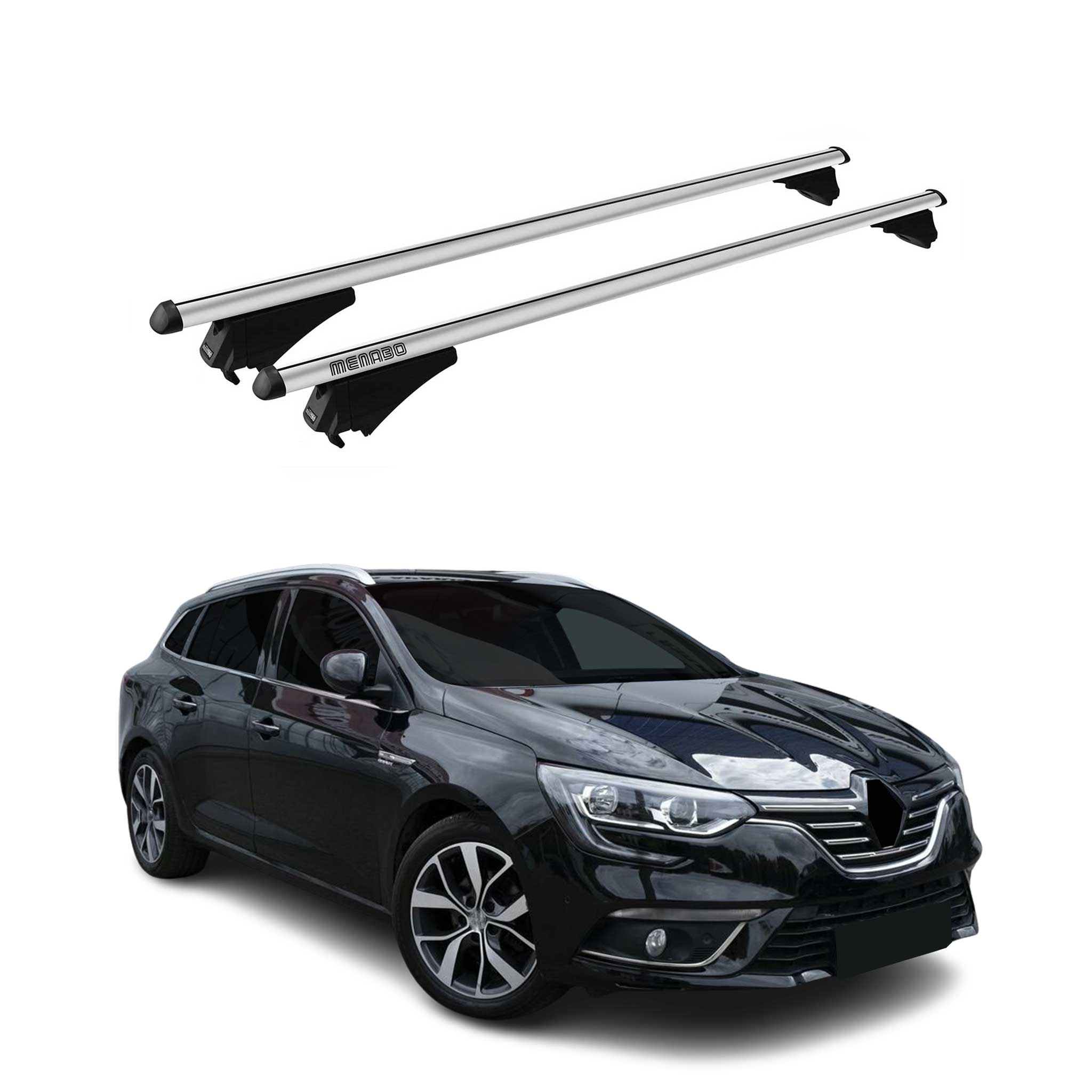 Menabo Barras de Techo Coche Baca para Renault Megane Grandtour 2015-2020 Gris
