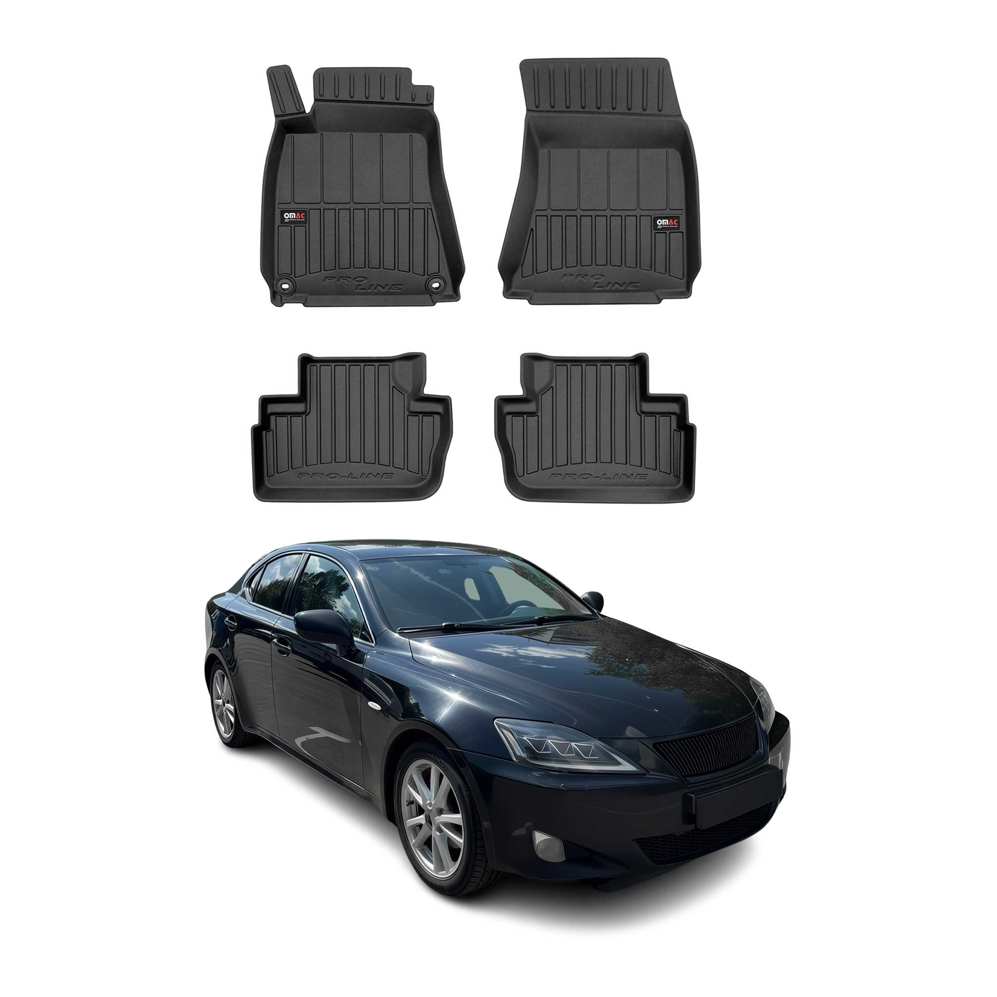 OMAC Premium Alfombrillas De Coche para Lexus IS 2006-2013 Negro TPE Goma 4Pza