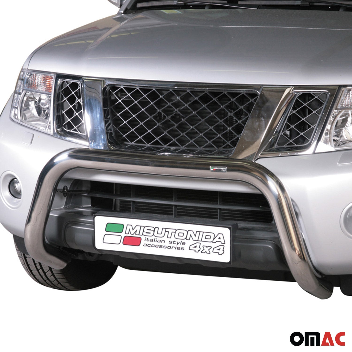 Bull Barra Frontal para Nissan Navara 2010-2014 Double Cab Plata Brillante Acero