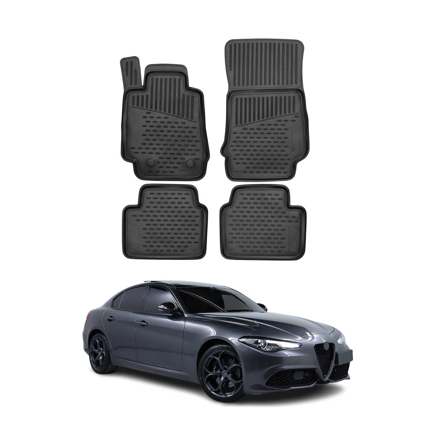 OMAC Alfombrillas De Coche para Alfa Romeo Giulia 2015-2025 Negro Goma TPE 4Pza