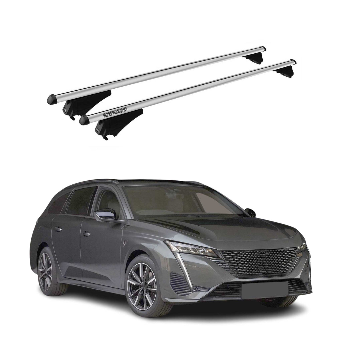Menabo Barras de Techo Coche Baca para Peugeot 308 SW 2021-2025 Gris Aluminio 2x
