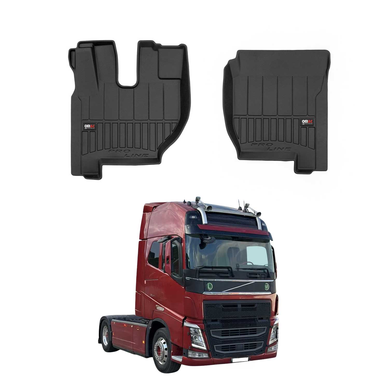 OMAC Premium Alfombrillas De Coche para Volvo FH 2012-2026 Negro TPE Goma 2Pza