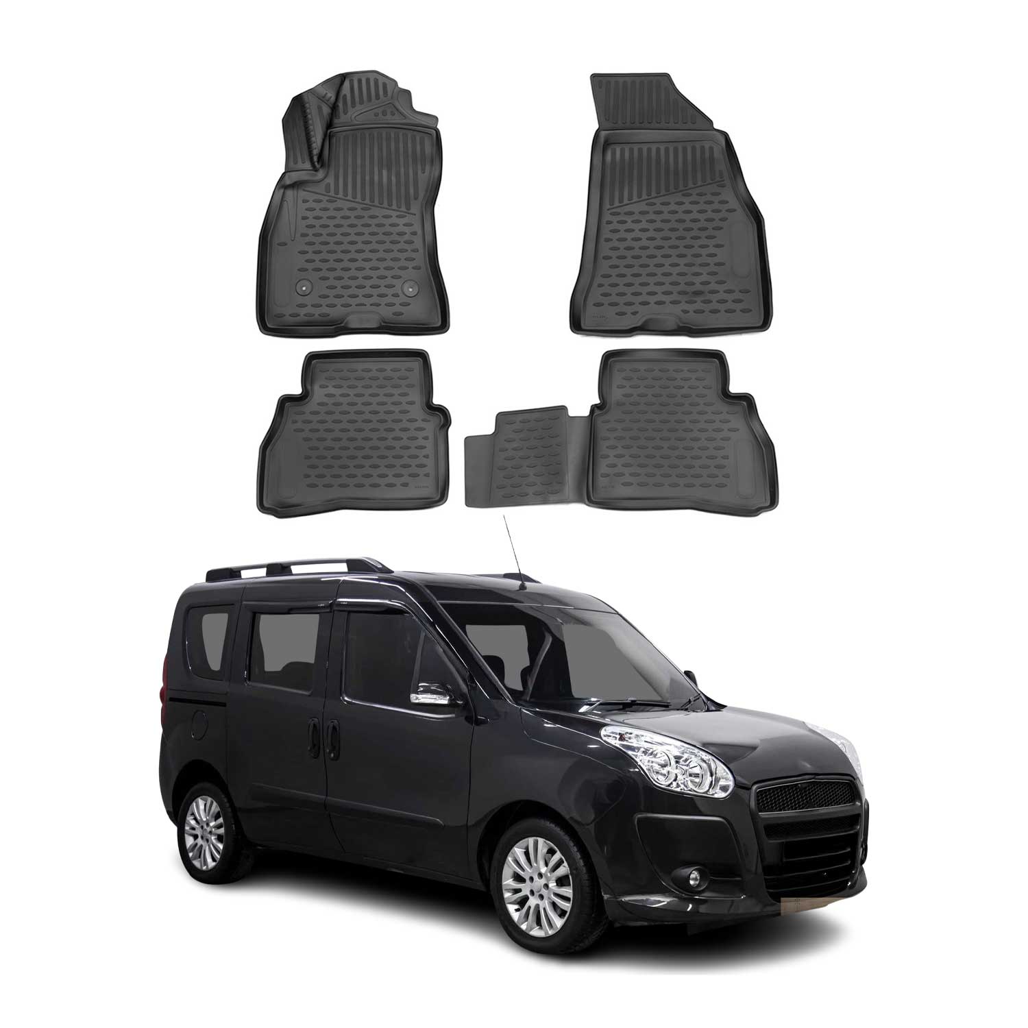 OMAC Alfombrillas Coche para Fiat Doblo Panorama 2015-2021 Negro Goma TPE 4Pza