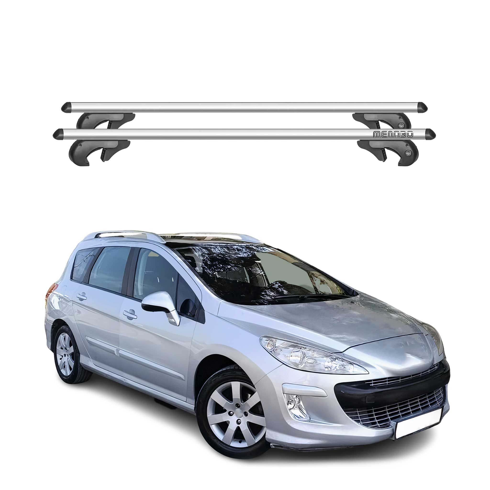 Menabo Barras de Techo Coche Barra para Peugeot 308 Familiar 2008-2013 Gris Alu