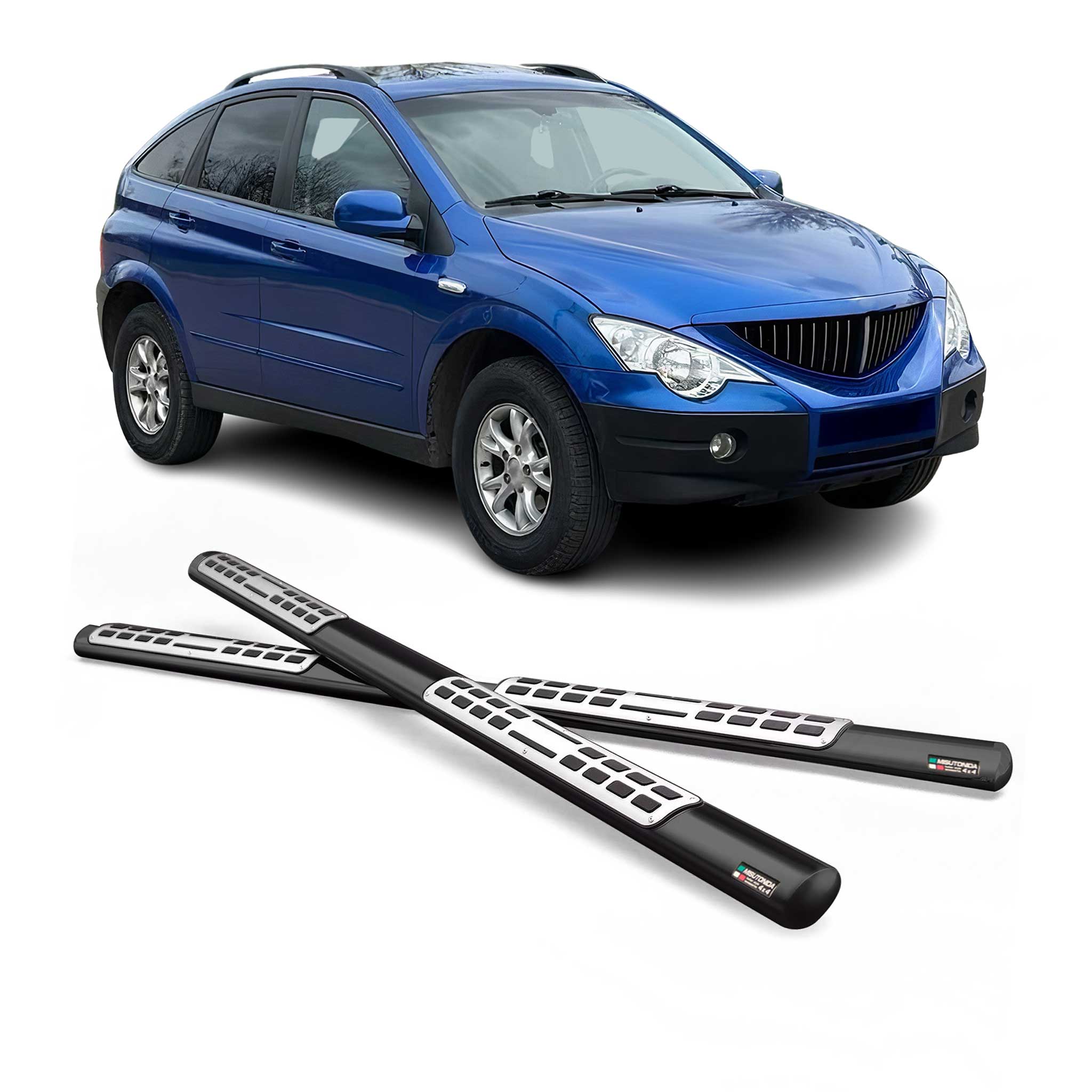 Par de Estribos Barras Laterales para Ssangyong Actyon 2006-2012 Negro Acero